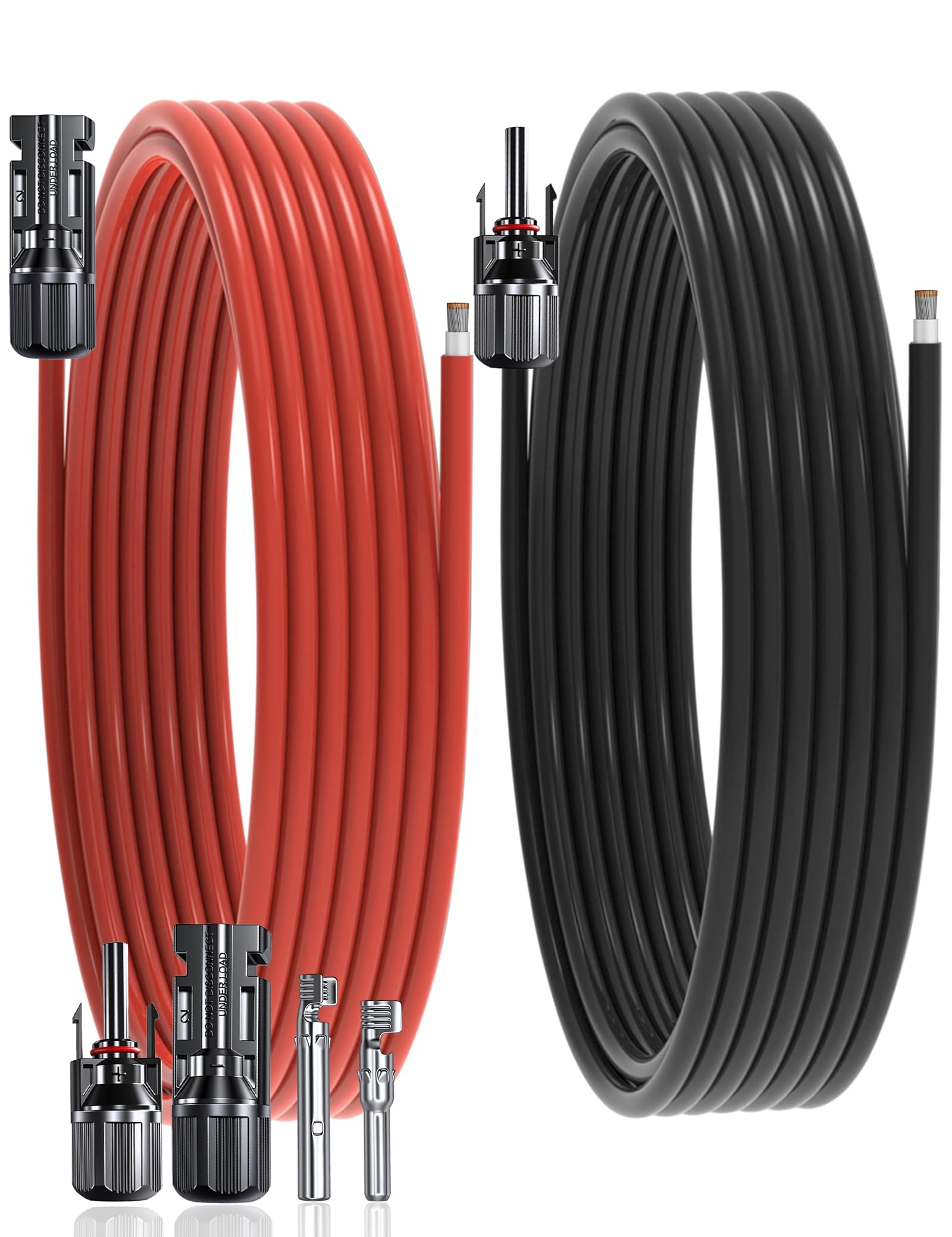 Cavo di prolunga solare da 6 m da 10 AWG con connettori femmina e maschio da 6 mm, fili resistenti alle intemperie per pannelli solari, camper, traghetti, camper, traghetti, nero e rosso, kit di