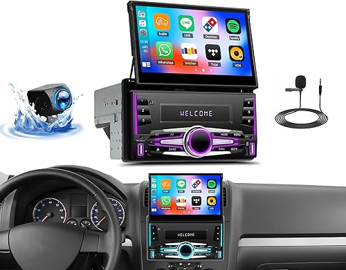 SIXTOP 2+64G Android 13 Estéreo de coche doble DIN 7 pulgadas Flip Out pantalla táctil Auto-retráctil con Carplay inalámbrico Android Auto Mirror