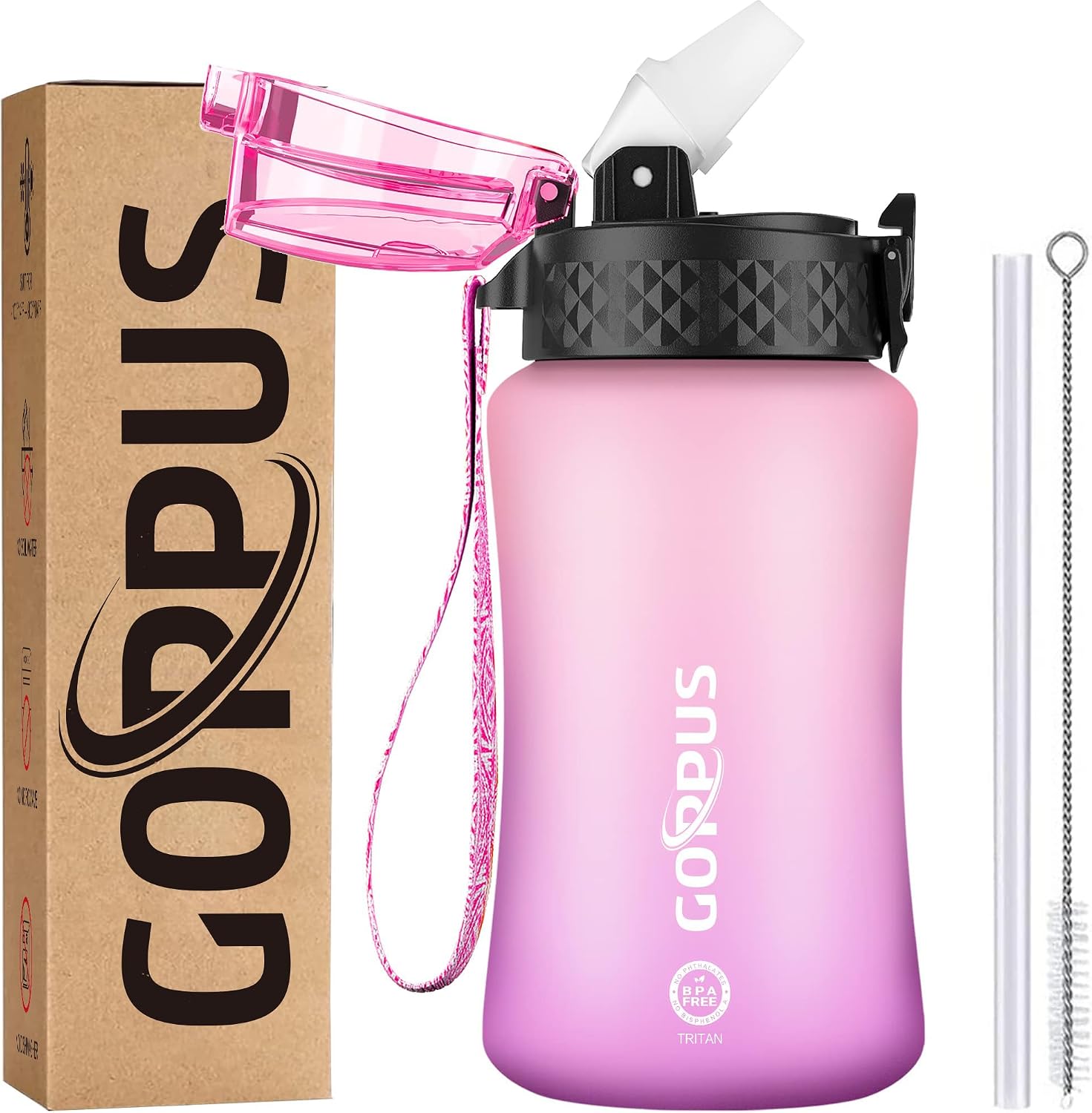 GOPPUS 350ml/12oz Kids Water Bottles With Straw Toddler Drinks Bottle