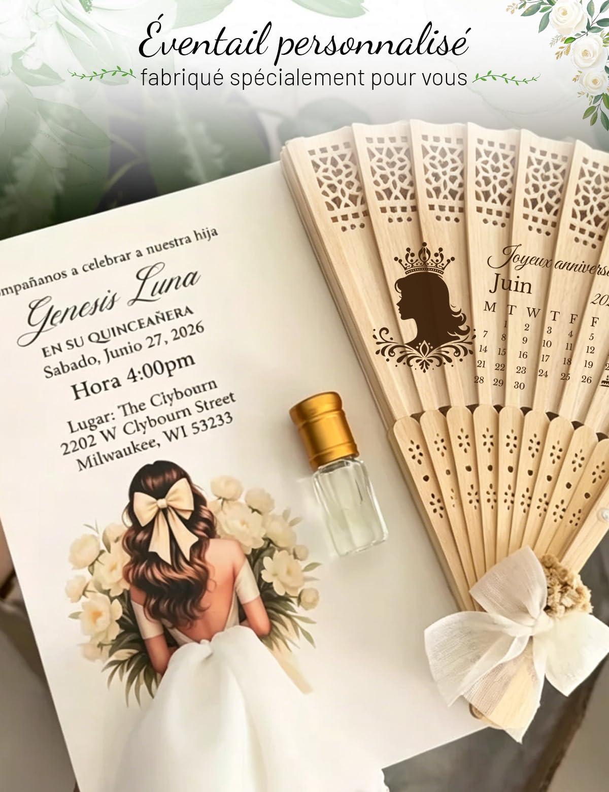 Hochzeitsfächer personalisiert, Holz Handfächer mit Gravur für Gäste | Lasergravierter Holzfächer mit Quaste und Organza Beutel, stilvolles Gastgeschenk für Hochzeit, Braut und Gäste