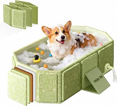 Foldable Dog Bathtub for Small to Medium Dogs & Cats, Collapsible Pet Bath Tub with Side Drain Plug, Portable Puppy Wash Tub, Rigid Panels, Fold-Flat for Carry & Storage