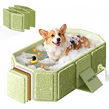 Foldable Dog Bathtub for Small to Medium Dogs & Cats, Collapsible Pet Bath Tub with Side Drain Plug, Portable Puppy Wash Tub, Rigid Panels, Fold-Flat for Carry & Storage