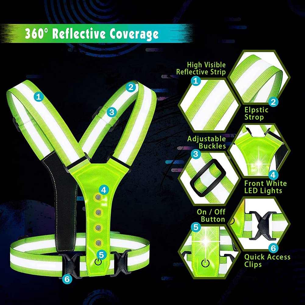 Chaleco reflectante LED para correr, elástico ajustable, chaleco con luz LED, perfecto para correr, caminar, ciclismo