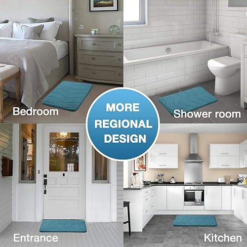 Vista 123 de Flamingo P Tapete de baño de espuma viscoelástica, extra largo, antideslizante, absorbente de agua, grueso, suave, lavable, 47 x 17 pulgadas