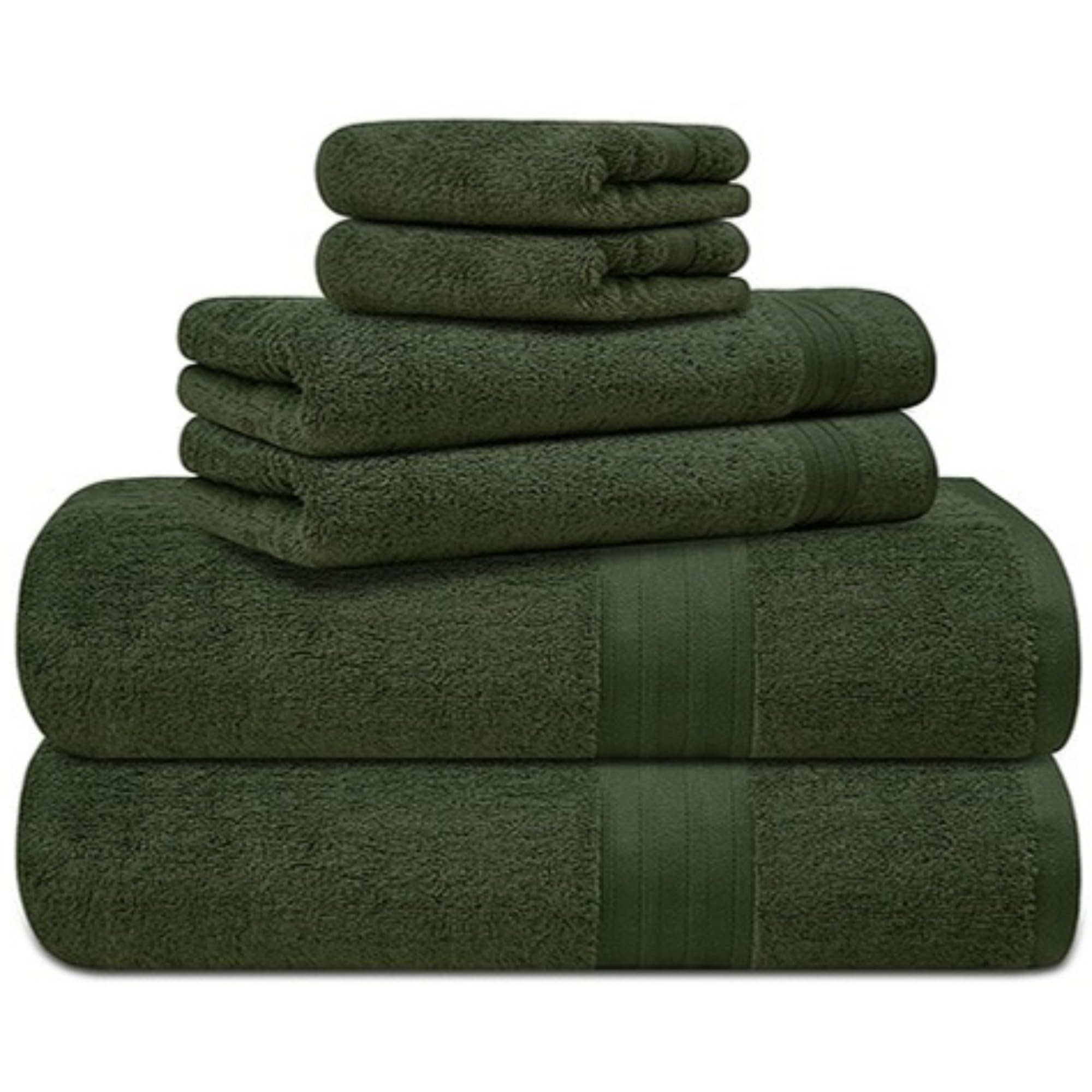 – 6 PCs Towels Bath Cotton Towel Set Hotel Quality 600 GSM 100% Cotton, 2 Bath Towel, 2 Hand Towel/Gym Towel, 2 Face Towel, Highly Absorbent Towels for Bathroom (Military, 6 PCs Towels Pack)