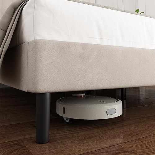 Miniatura 6 de Base de cama de plataforma tamaño Queen con cabecera capitoné de canal vertical, no necesita somier, sin ruido, fácil montaje, terciopelo beige
