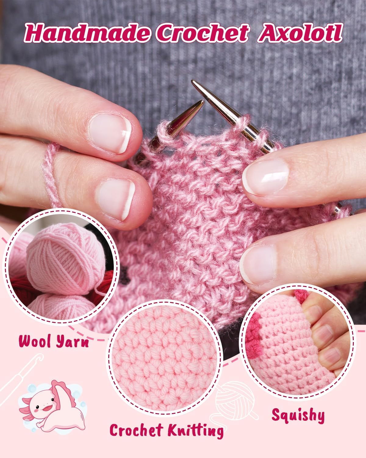 Daughter Gifts from Mom, Crochet Axolotl for Mothers Day, Teen Girl Trendy Stuff, Birthday Christmas Valentines Basket Stuffers for Tweens Kid