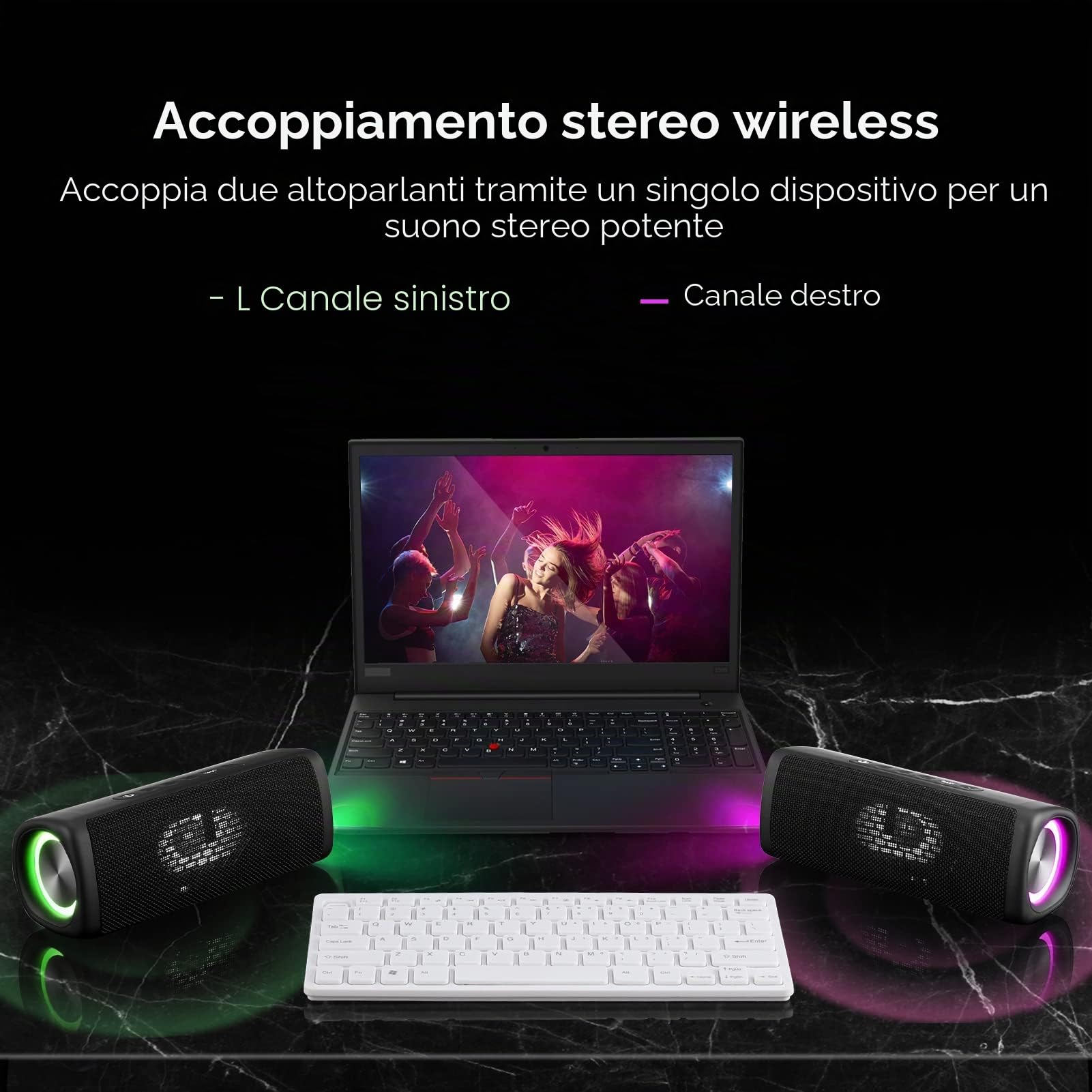 Cassa Bluetooth Portatile Potente, 20W Altoparlante Bluetooth Waterproof IP67, Bassi Potenti, Associazione Stereo, Speaker Wireless Bluetooth 5.0 con Luce LED, Microfono Incorporato, TF/AUX