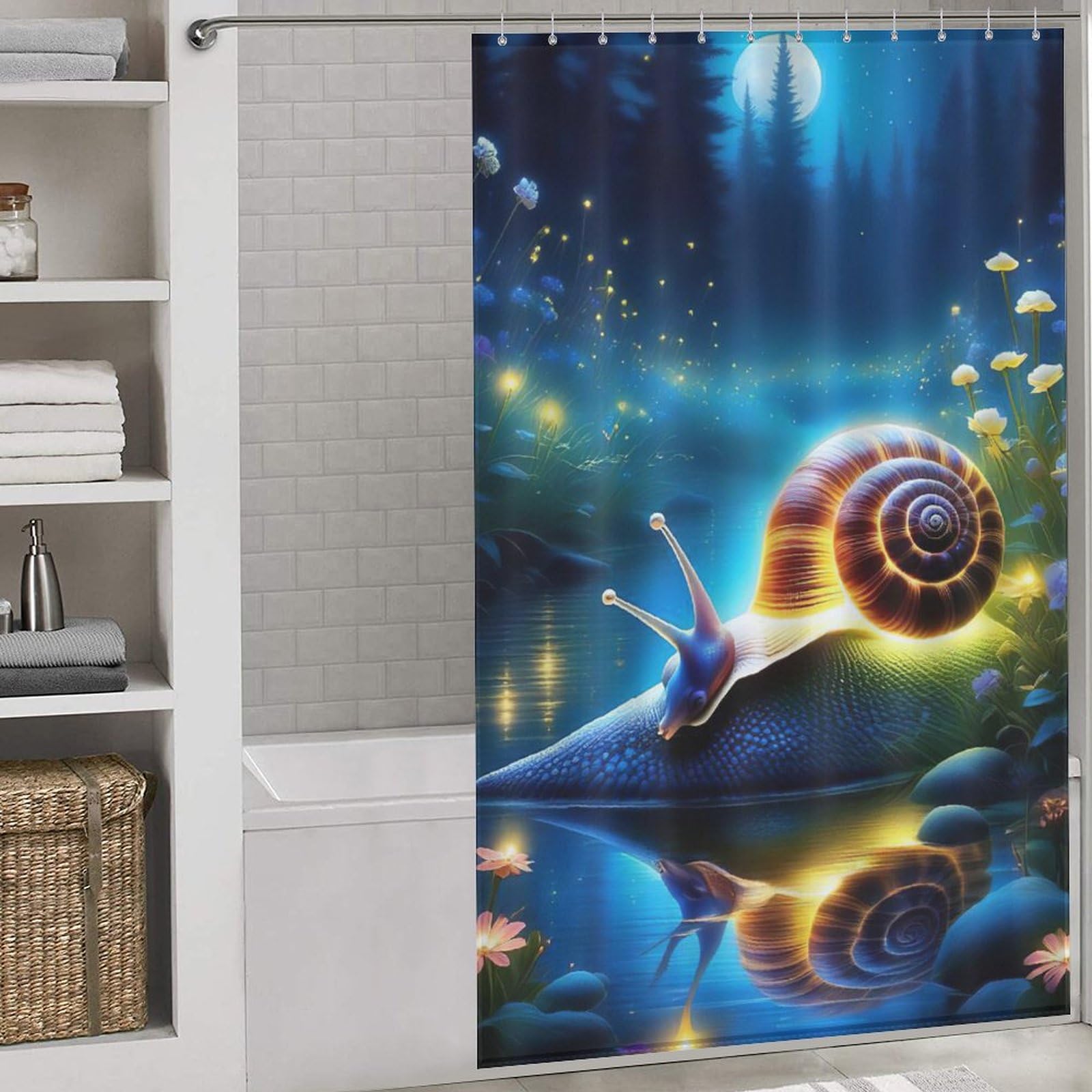 Rideau de douche escargots en polyester lavable et imperméable pour baignoire 140x183cm