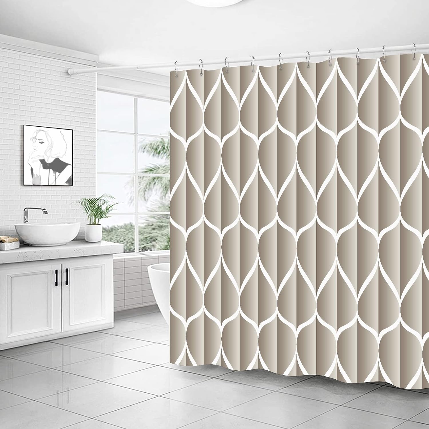 Gelbchu Cream 72 x 72 Inch Shower Curtain, Waterproof Design and Polyester, Quick-Drying, Heavy Duty Shower Curtains Set for Bathroom, Machine Washable with 12 Plastic Hooks