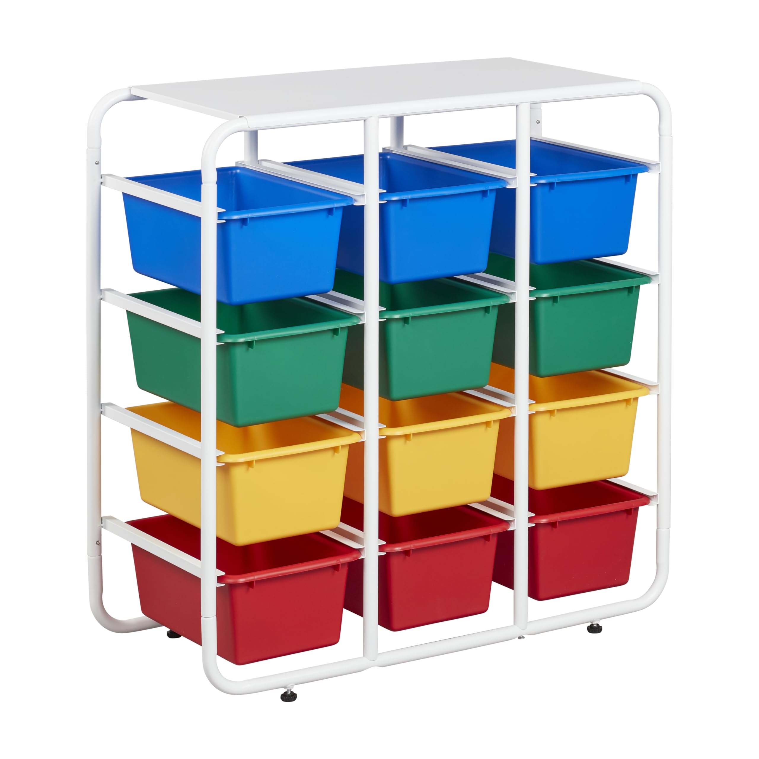 ECR4Kids 4-Tier Storage Rack with 12 Cubby Bins 4x3, Multipurpose Organization, Primary