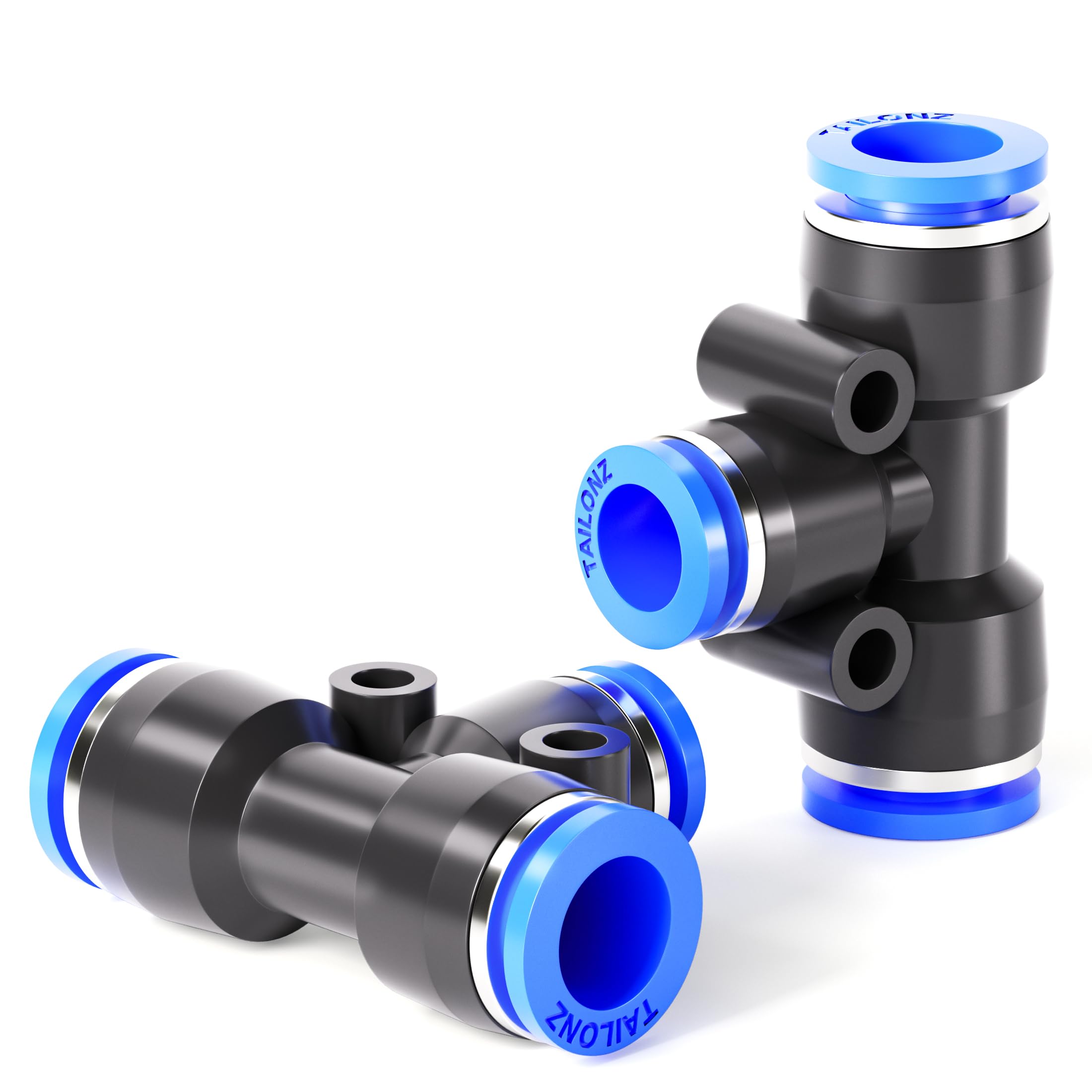 TAILONZ PNEUMATIC Blue Tee Plastic Push to Connect Fittings 3 Ways Tube Connect Push Fit 6MM-4MM-6MM (Pack of 6)