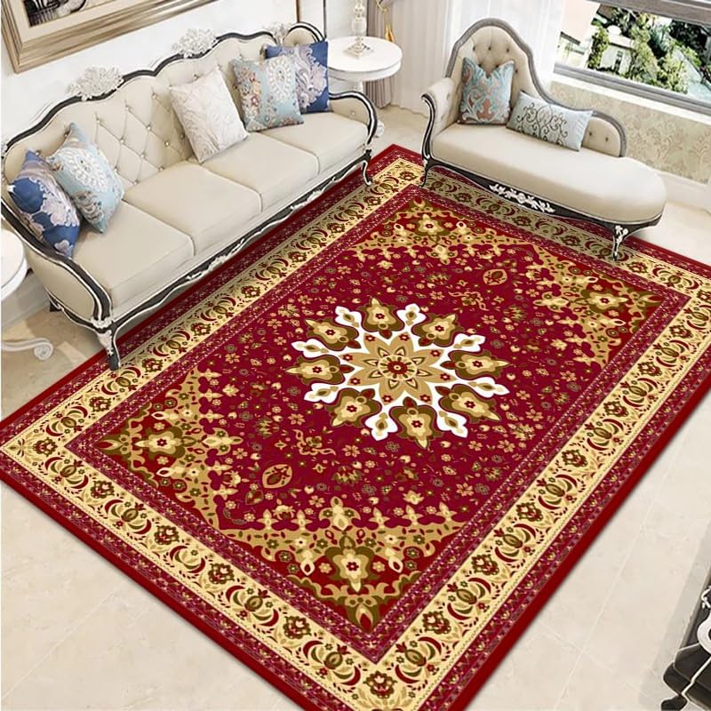 Tapis entrée extérieur vintage jaune rouge lavable pour couloir et salon