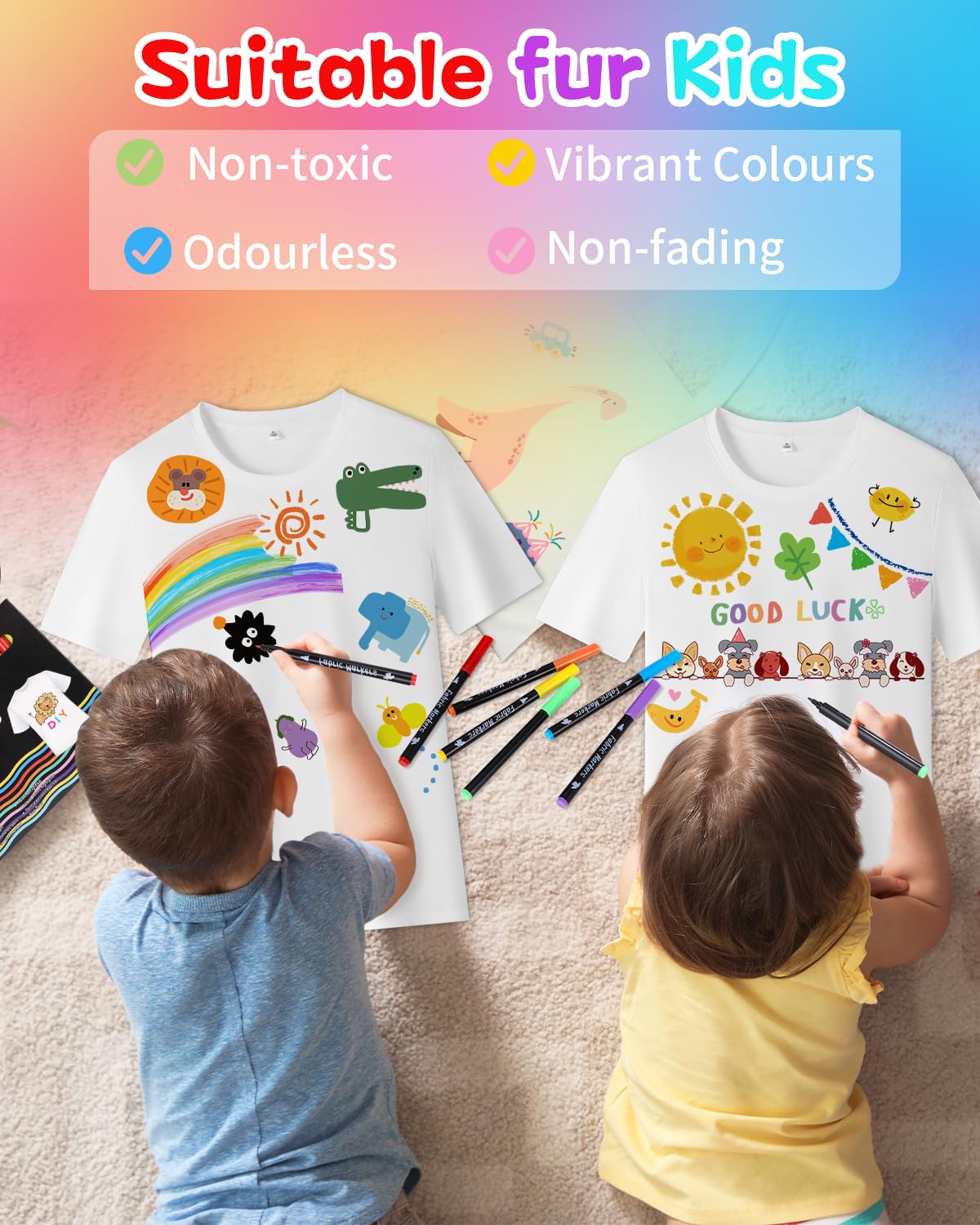 Marqueurs Textile Et Tissu, 24 Marqueur Permanent Couleur, Feutre