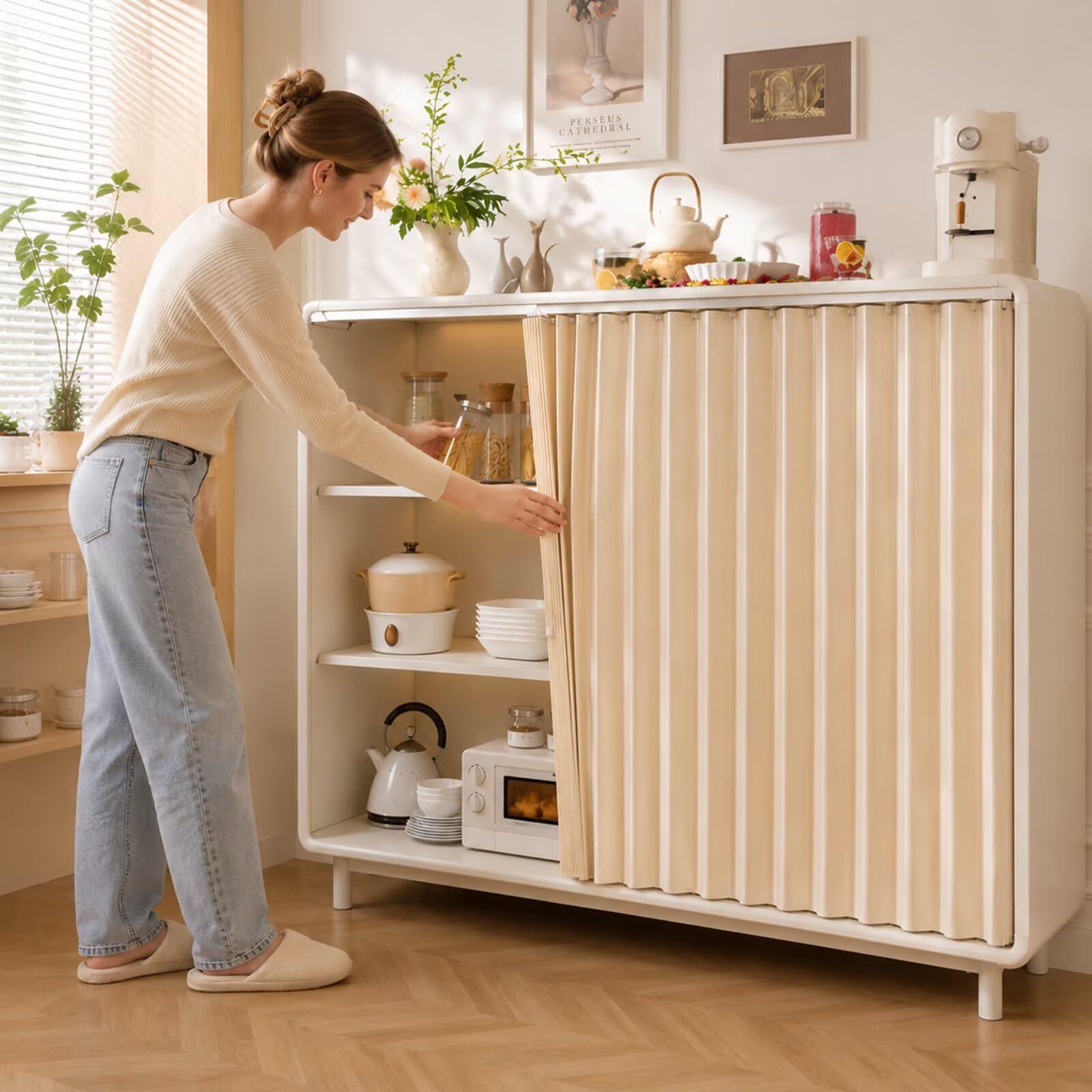 Rideau occultant en Lin pour Placard et Meuble W160 x H160cm Beige