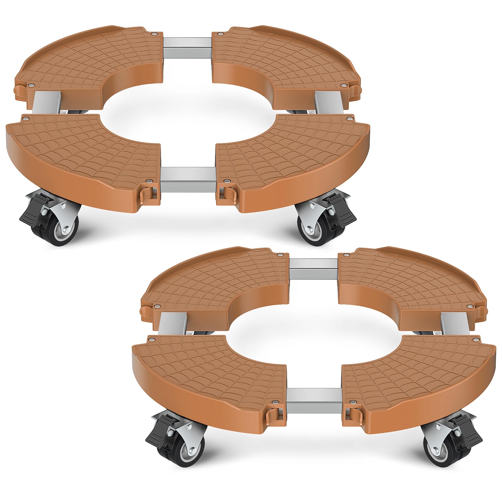 Yeabett Plant Caddy With Wheels, Heavy Duty Plant Trolley 38-56 cm Adjustable, 200kg Load Capacity Lockable Plant Pot Wheels For Indoor Outdoor Large Planter, Garden Flower Pot, Khaki, 2 Pack
