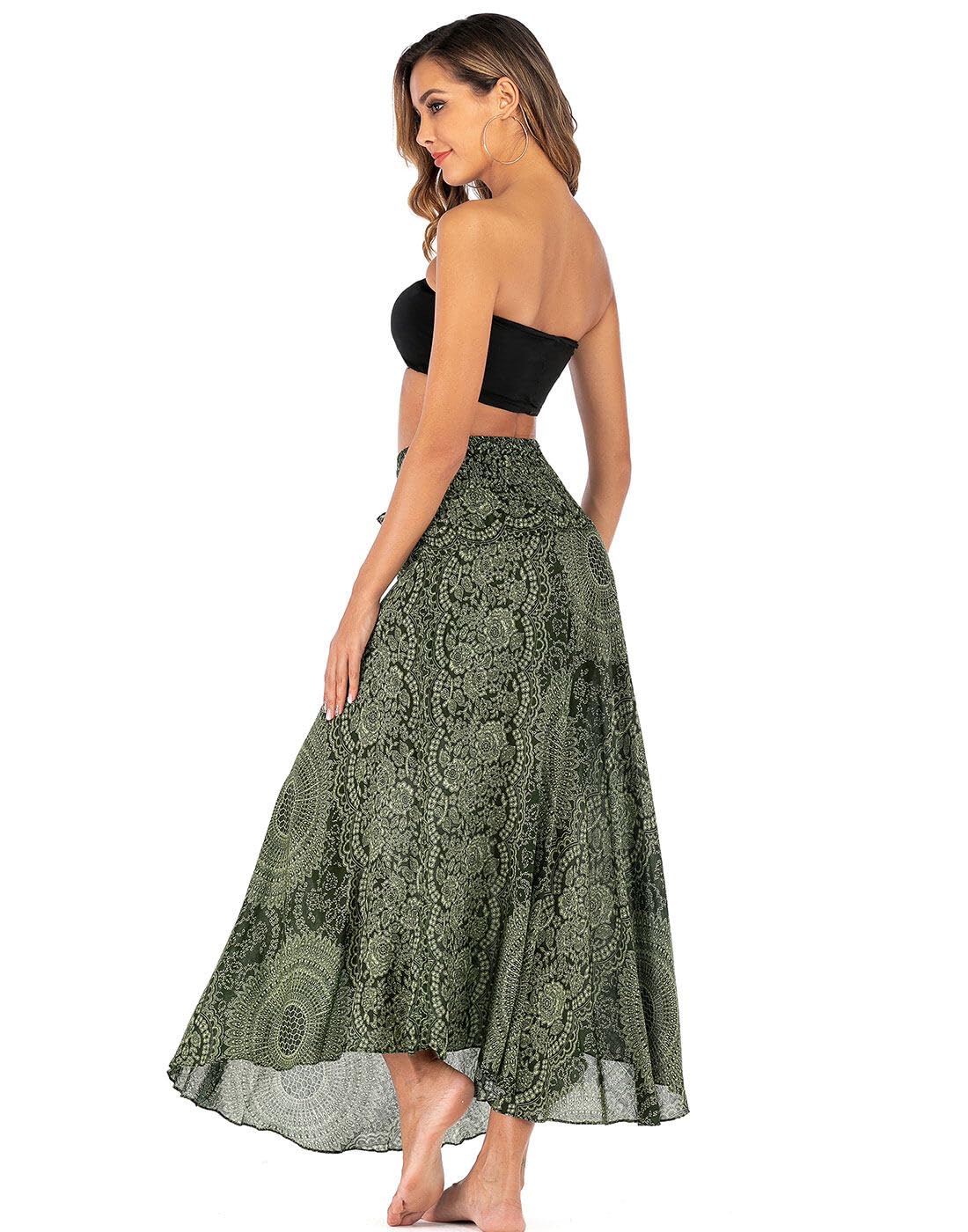 FEOYA Donna Gonna Lunga Elegante Abito a Vita Alta Estate Boemia Capestro Abito Spiaggia 2 in 1 Gonne da Mare