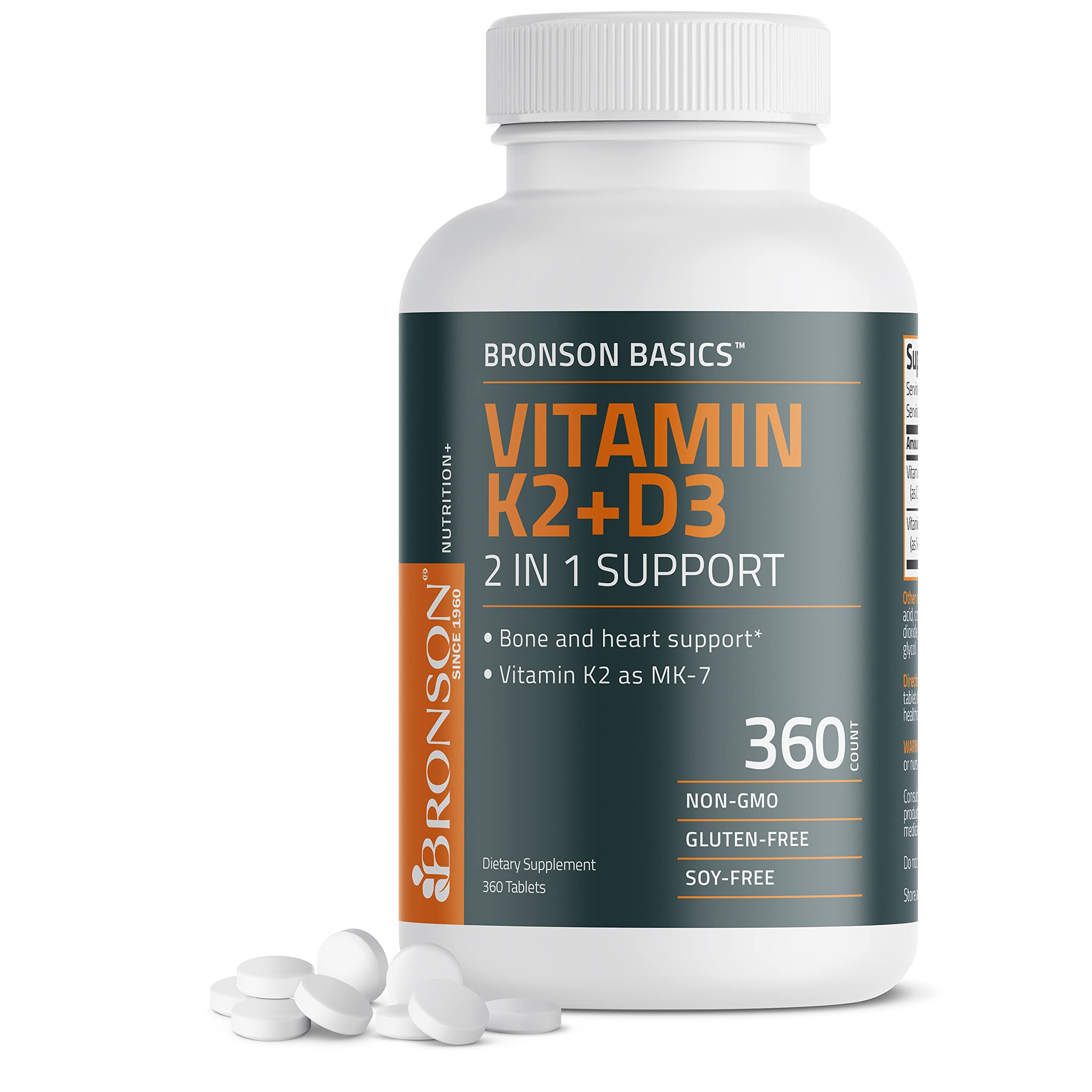 Bronson Vitamin K2 D3 (MK7) Supplement Bone and Heart Health Non-GMO Formula 5000IU (125 mcg) Vitamin D3 & 90 mcg Vitamin ...