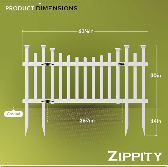 Zippity Madison Picket Gate, White Vinyl DIY No Dig Kit