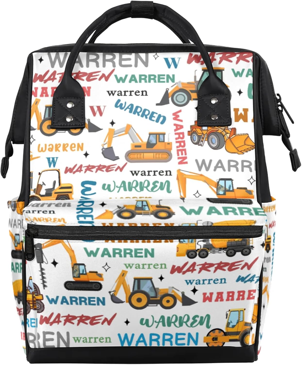 Diaper-Bag Backpack with Name,Custom Mommy-Nappy-Baby-Bag for Dad,Casual Travel Tote Backpack for Nursing Mommy,Gifts Excavator