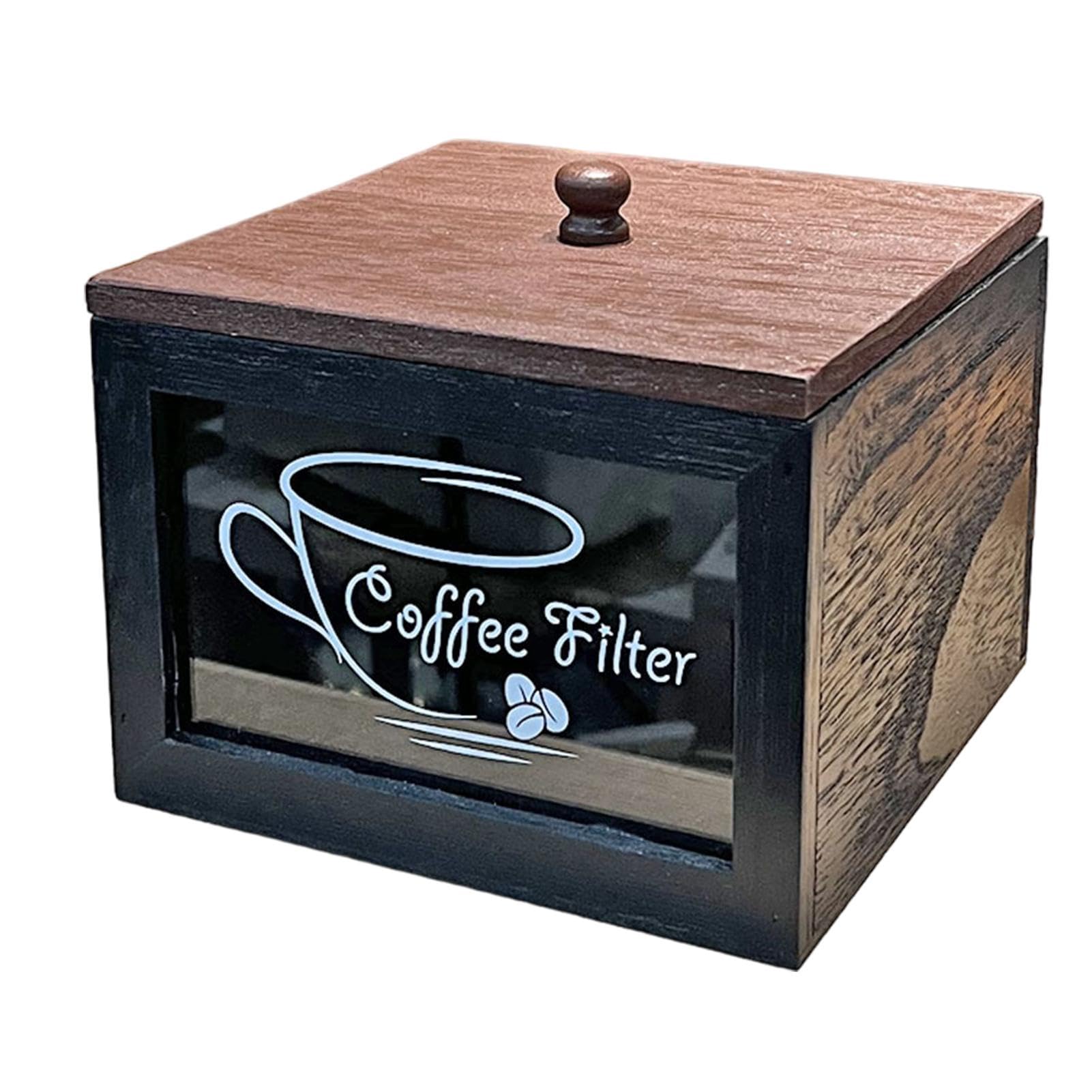 MINCORD Support De Filtre à Café En Bois Avec Couvercle, Distributeur De Filtres à Café Rustique, Accessoires Pour Décoration De Comptoir De Café, Bar