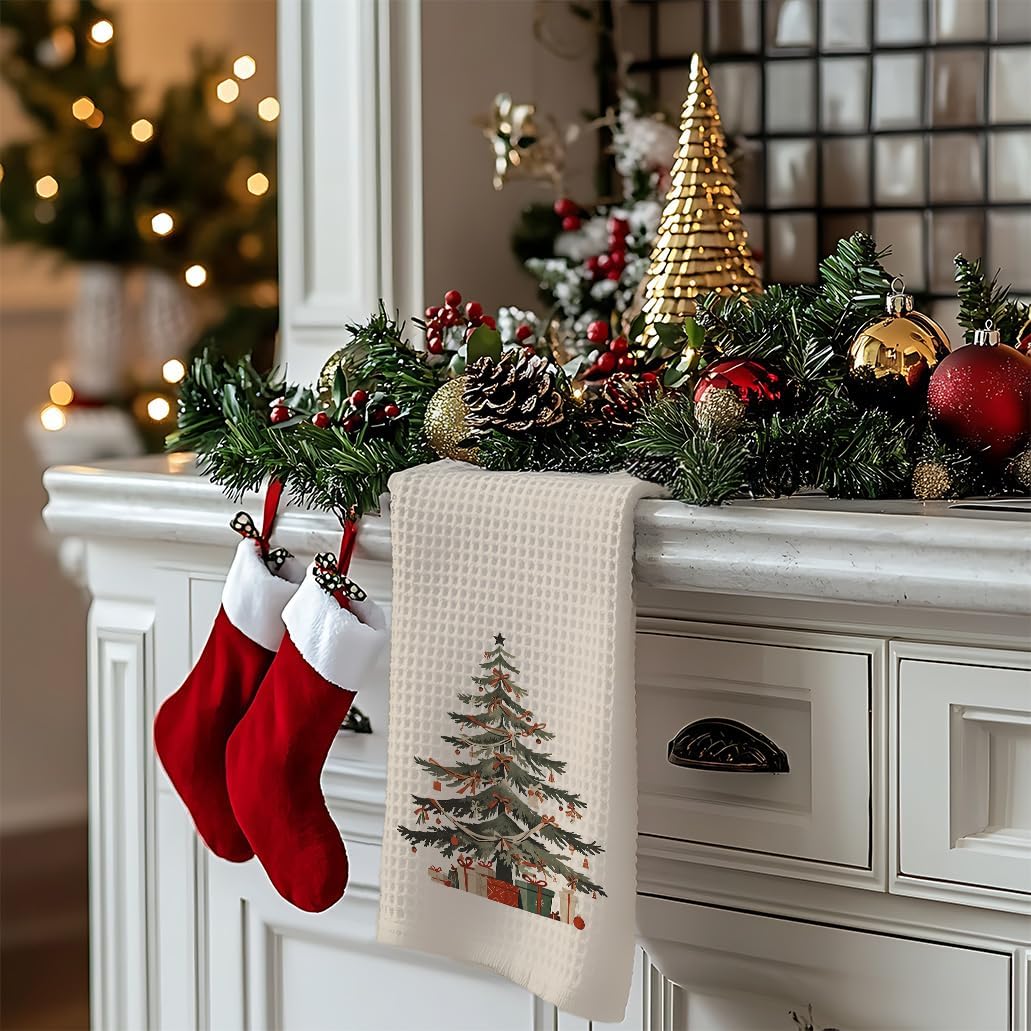 Christmas Kitchen Towels - Red Bow Ribbon Christmas Tree Hand Towels, Dish Towels & Tea Towels for Kitchen & Bathroom Decor - 16x24inch - Image 4