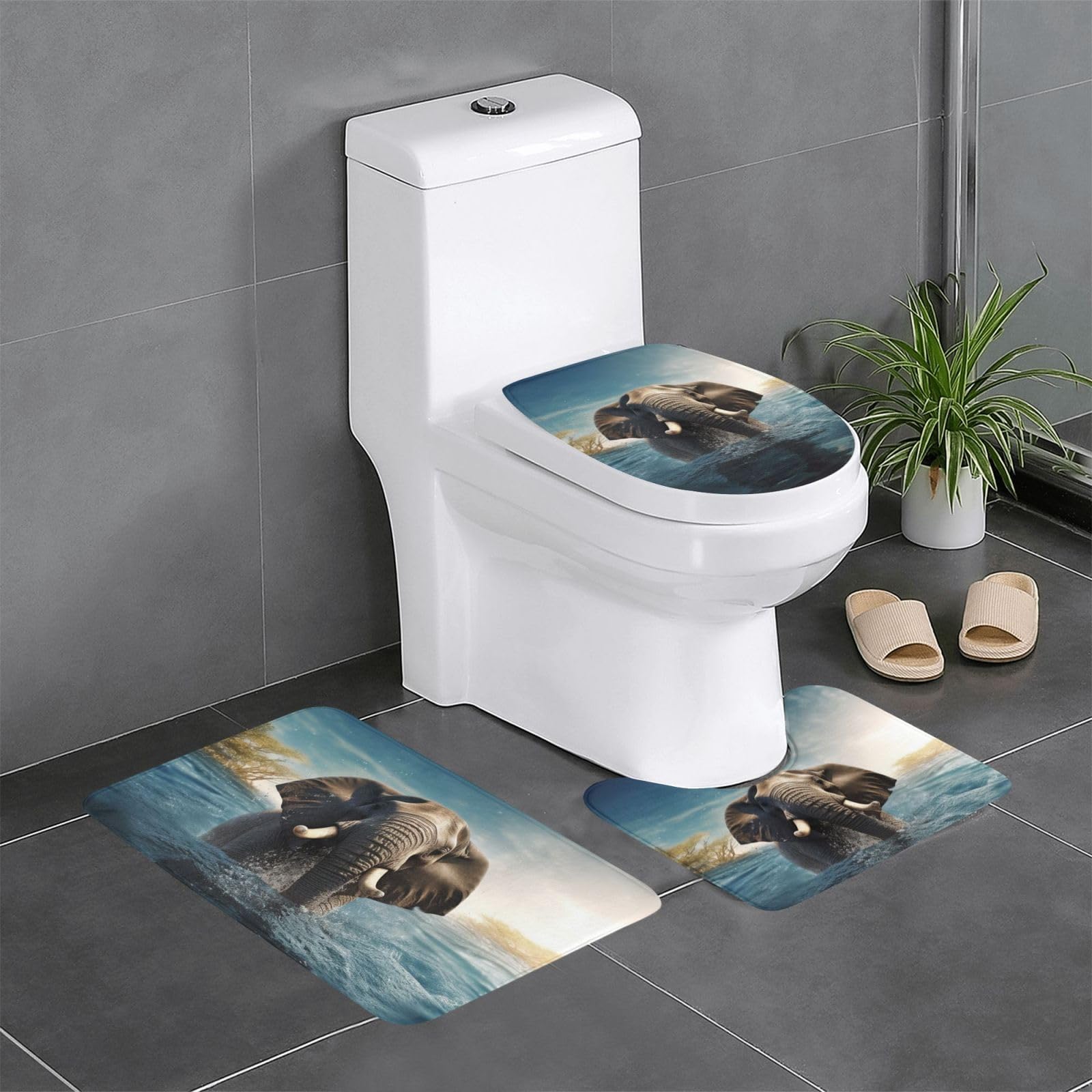 Tapis contour toilette éléphant d'afrique nageant pour une ambiance douche sauvage et unique
