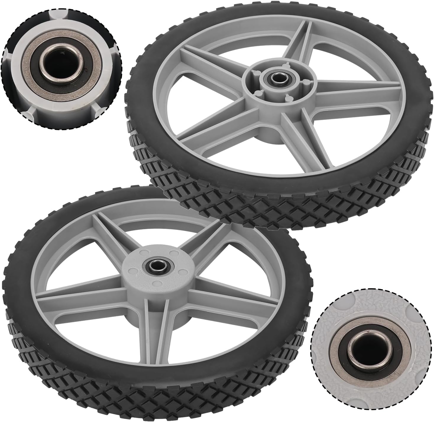 2 Pack Spoked Plastic Wheel and Plastic Tire, 12 x 1.75 Inch Heavy Duty wheel and Axle Kits for Carts – Ideal Wheels Replacement for Lawn Mowers, Carts, Bikes, and More