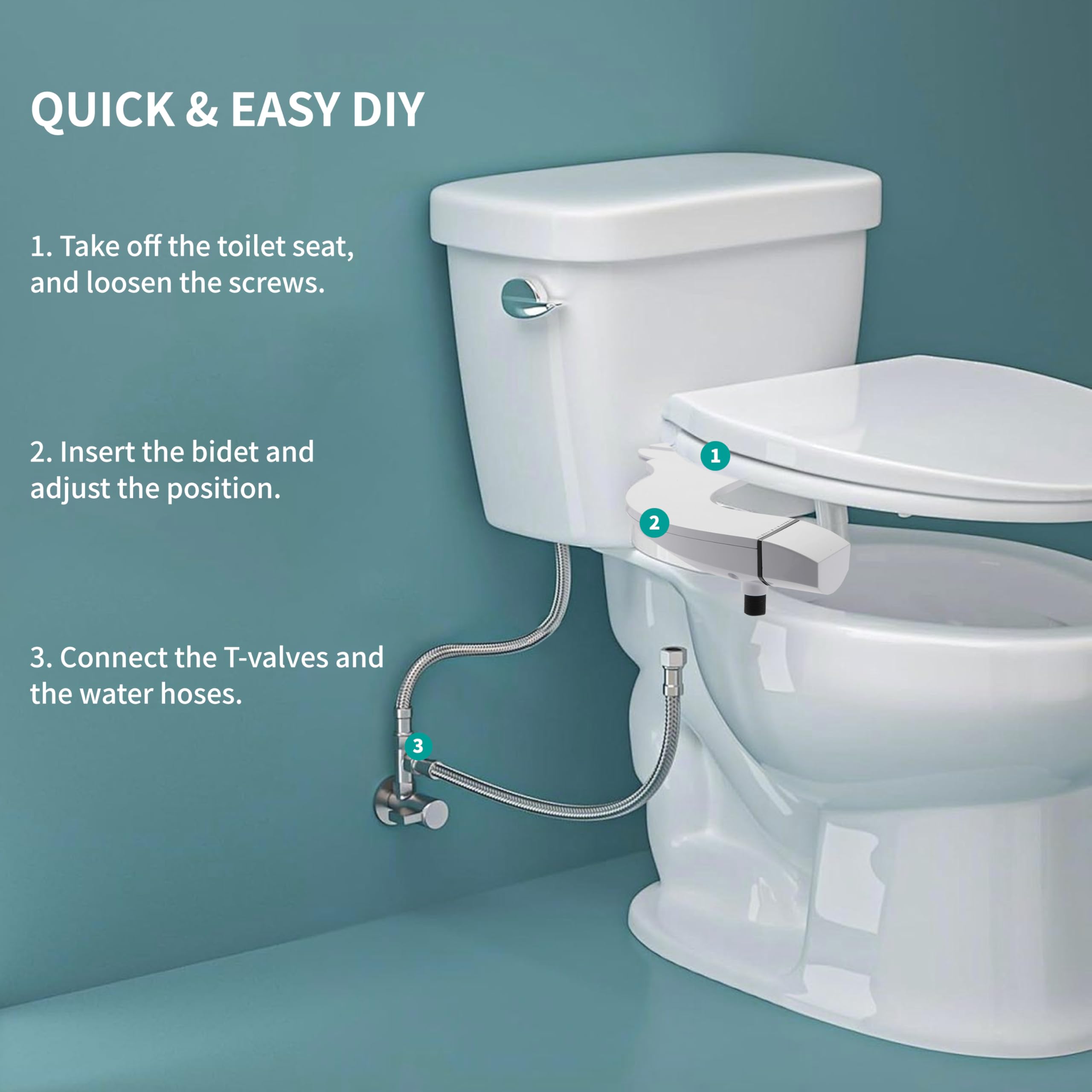 Ultra-Slim Bidet Attachment for Toilet Dual Nozzle Frontal Rear Wash with Self-cleaning Non-Electric Bidet Toilet Seat Attachment with — view 7