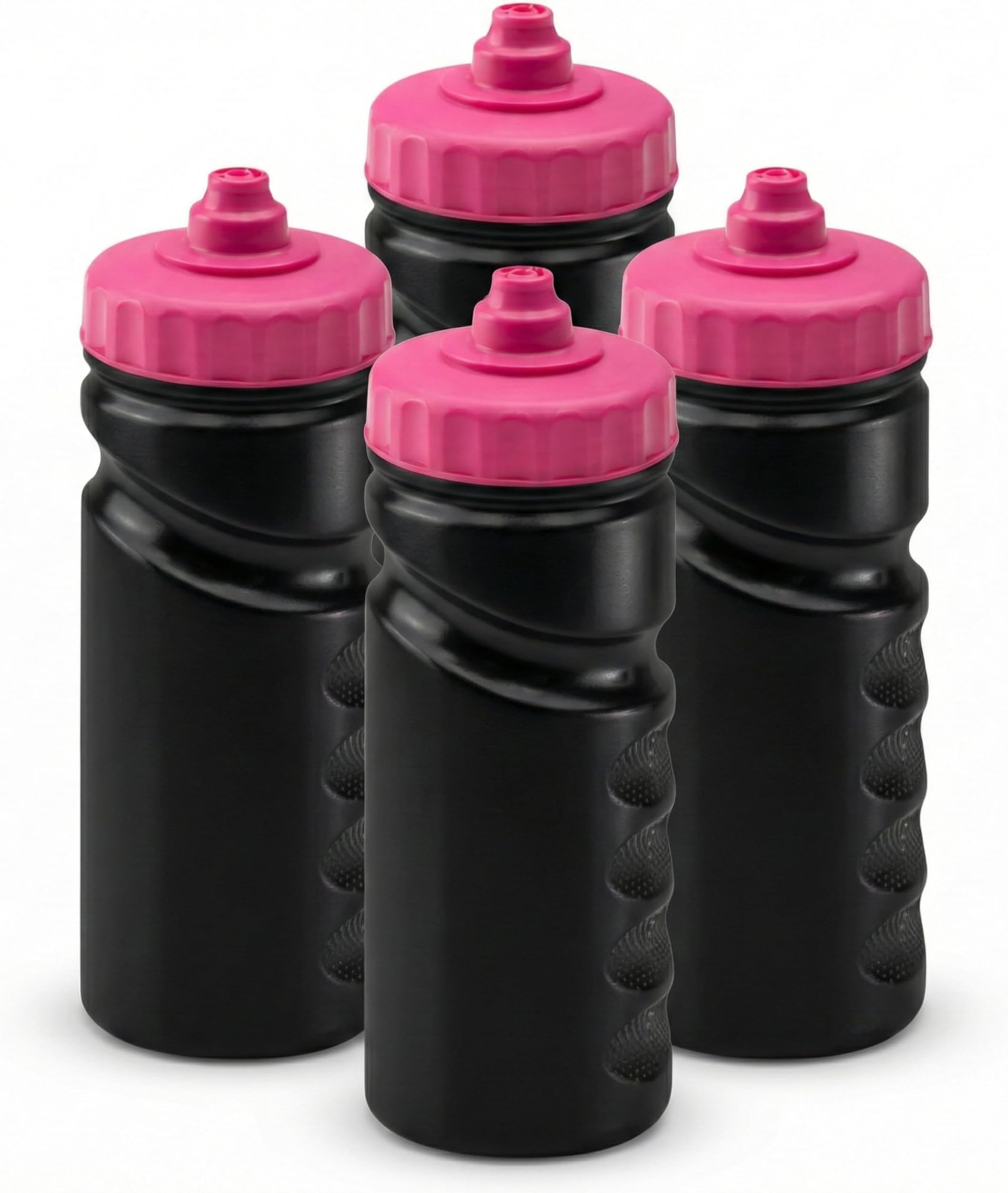 500ml Reusable Water Bottles - 4x Multipack - Hands Free Lid - Spill Proof and Leak Proof Spout - BPA Free - Dishwasher Safe - Kids - School - Sports - Clubs (Black Pink)