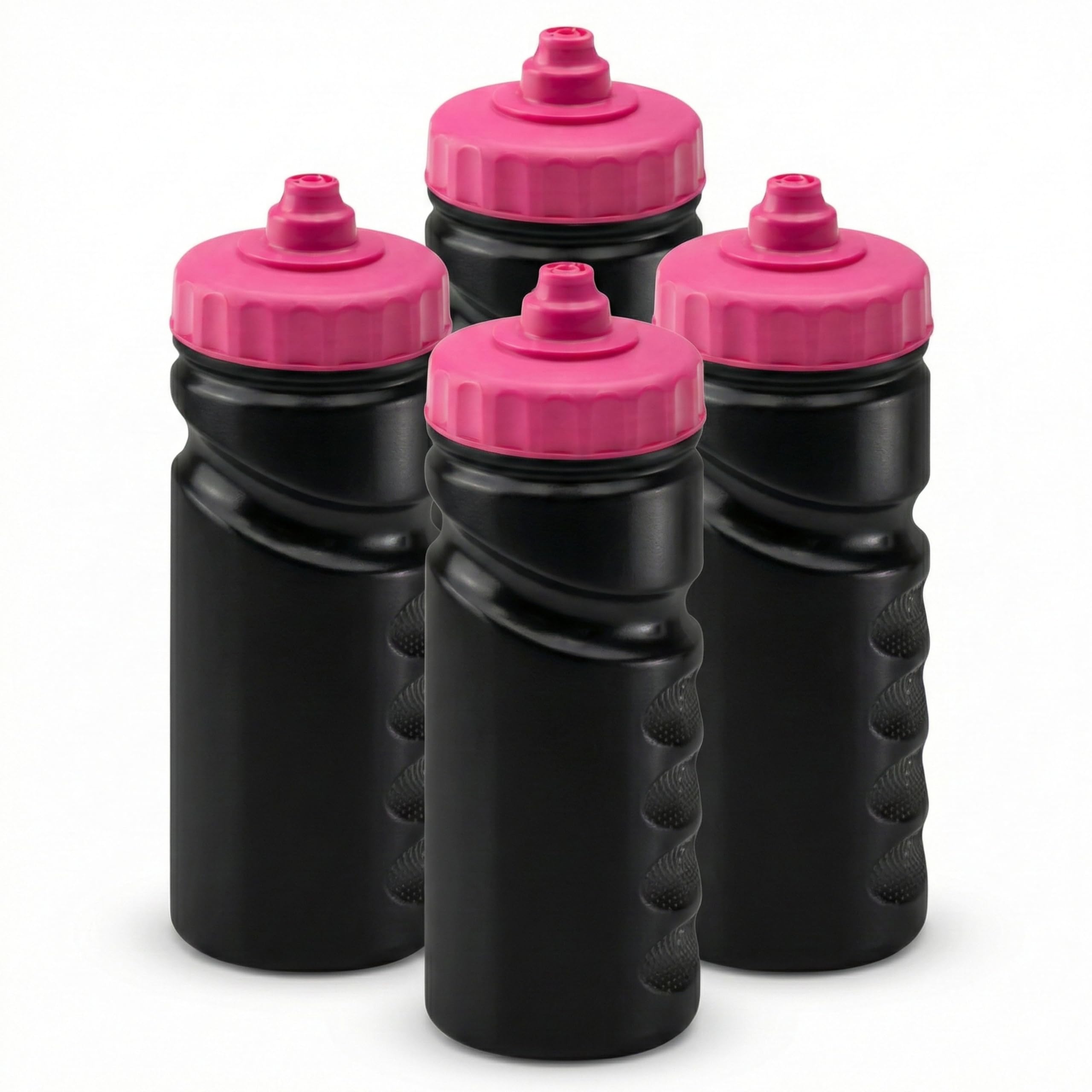 Foxberry 500ml Reusable Water Bottles - 4x Multipack - Hands Free Lid - Spill Proof and Leak Proof Spout - BPA Free - Dishwasher Safe - Kids - School - Sports - Clubs (Black Pink)