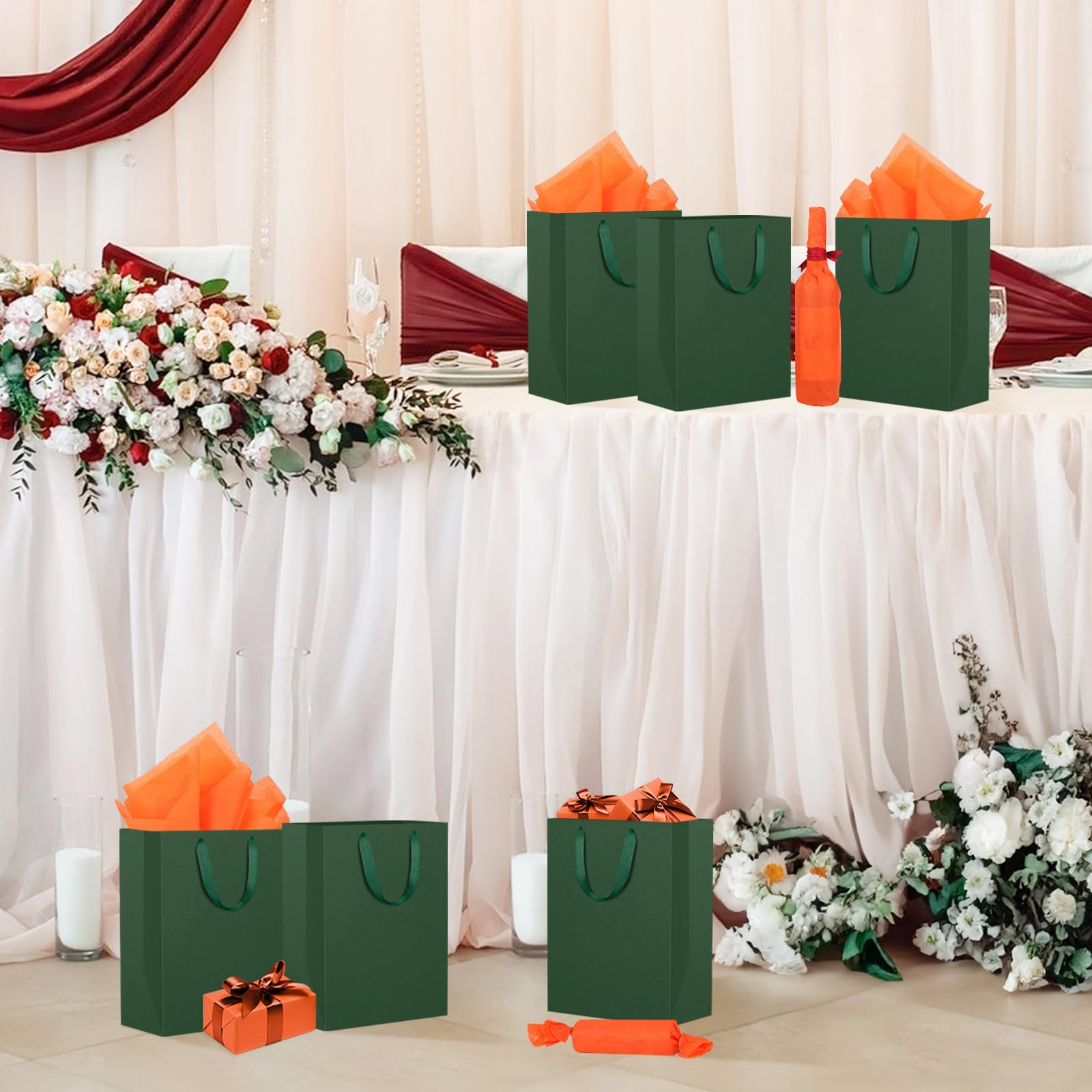 EUSOAR Geschenktüten mit Henkel - 30 Pack Dunkelgrün Gift Bags L 25x13x32cm - 230GSM Papiertüten Groß für Verpacken - Weihnachten Party Geschenktaschen Grün