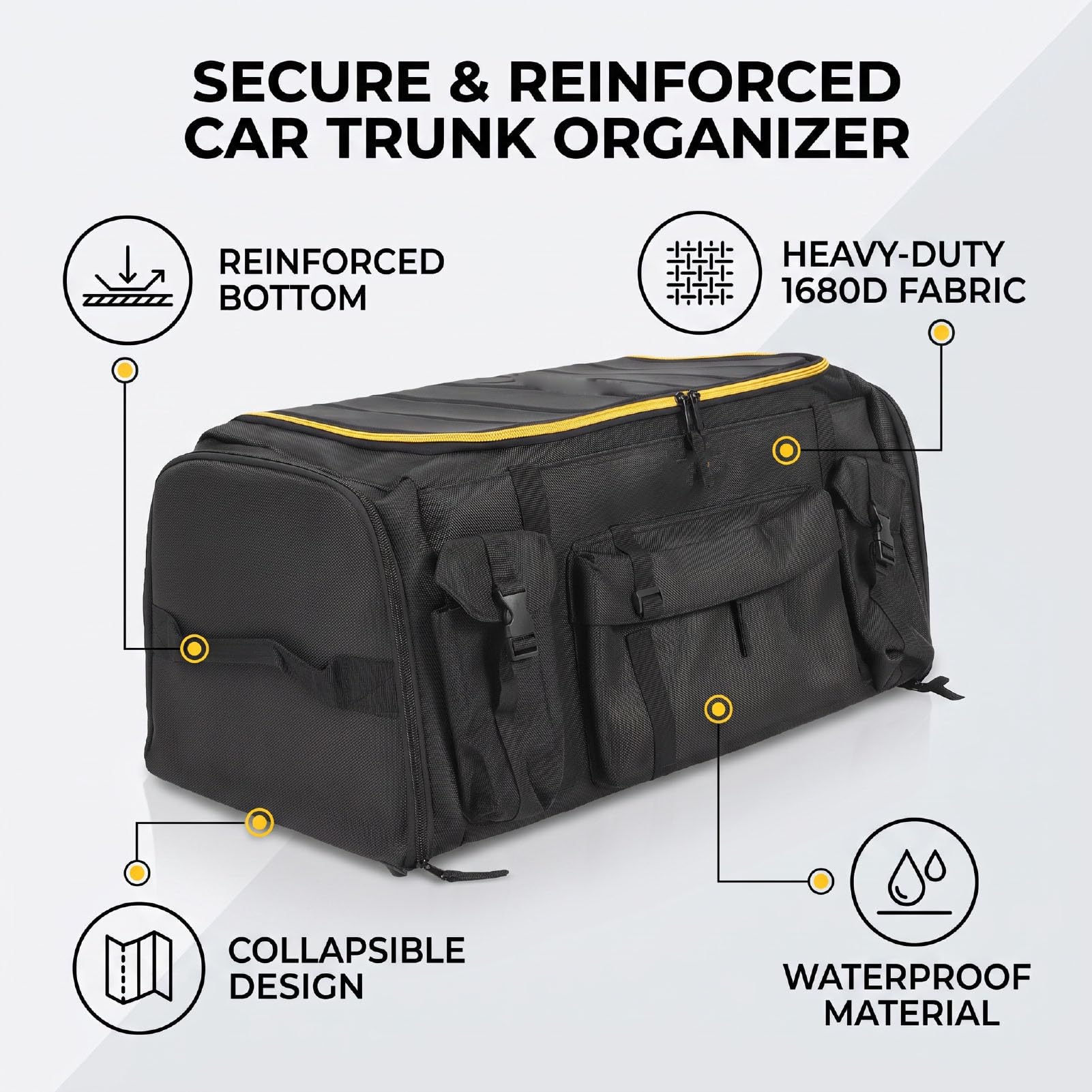 Tbest Organizzatore Bagagliaio Auto, Scatola Portaoggetti Pieghevole 1680D Oxford con Coperchio Antiscivolo for Auto SUV Camion (70 litri)