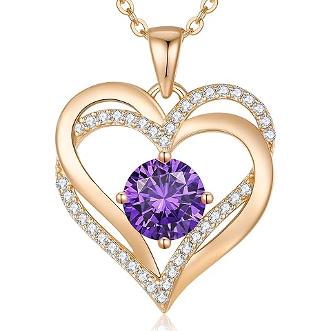 LOUISA SECRET Love Heart Birthstone Necklaces for Women, Birthday Gift for Girlfriend, Anniversary Jewelry Gift for Wife Her, 925 Sterling Silver Women Pendant Necklace, Mother's Day Christams Gift