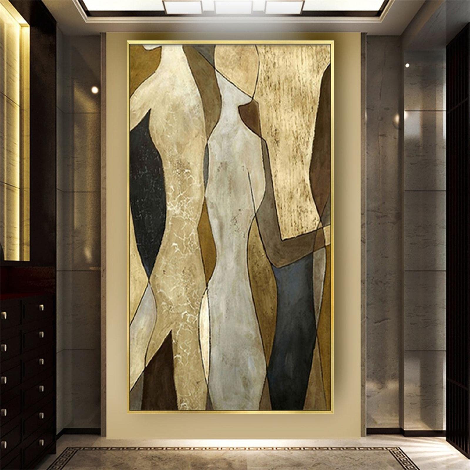 HOLEILUCK Célèbre Picasso Œuvres Peinture À L'huile Abstraite Figure Dorée Portrait Peinture Intérieur De La Maison Moderne Or Encadré Art Décoration Murale28x67in/70x170cm
