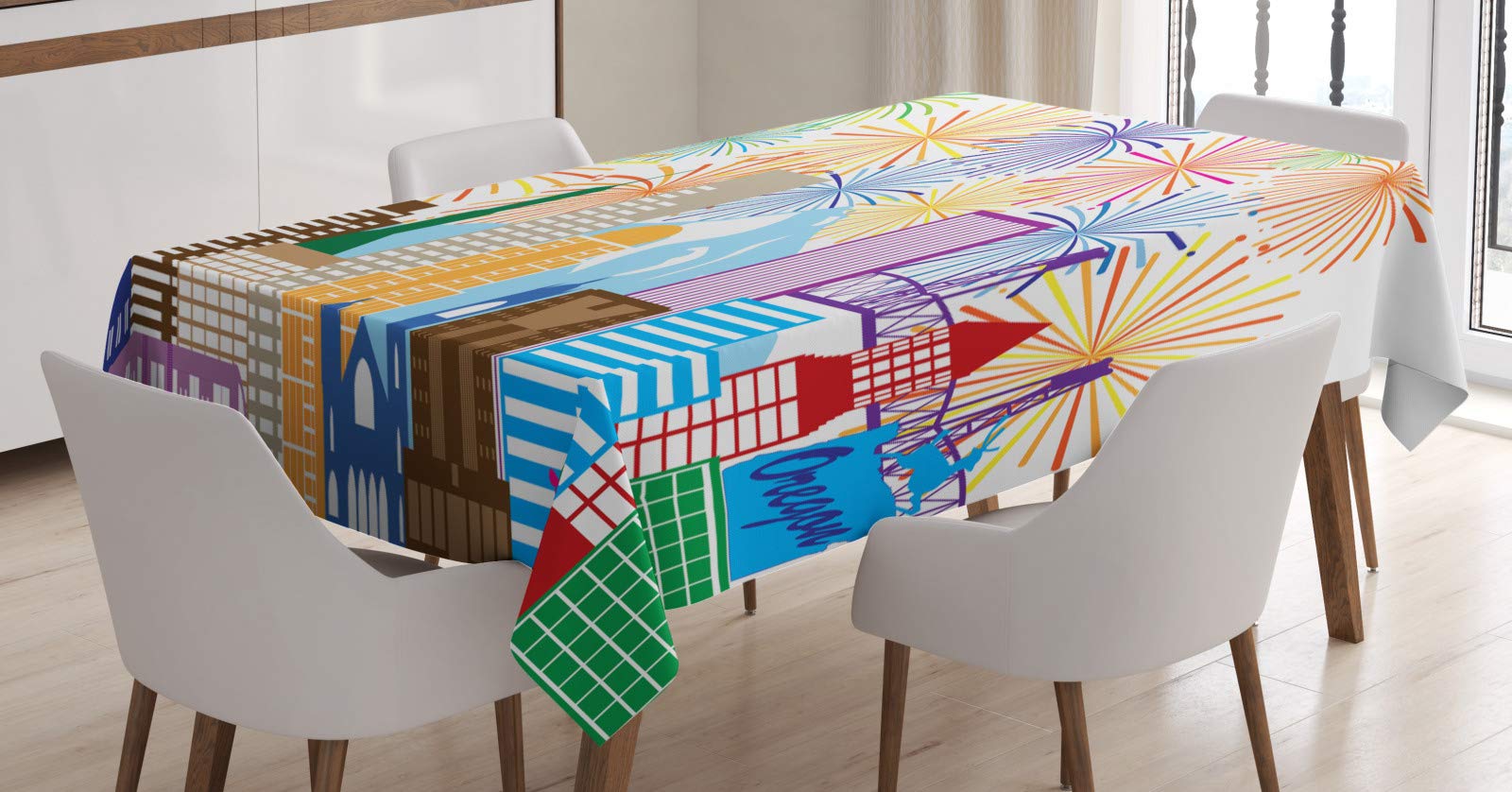 ABAKUHAUS New York Tovaglia, NYC Midtown Skyline, Rettangolare per Sala da Pranzo e Cucina, 140 cm x 170 cm, Blu Reale