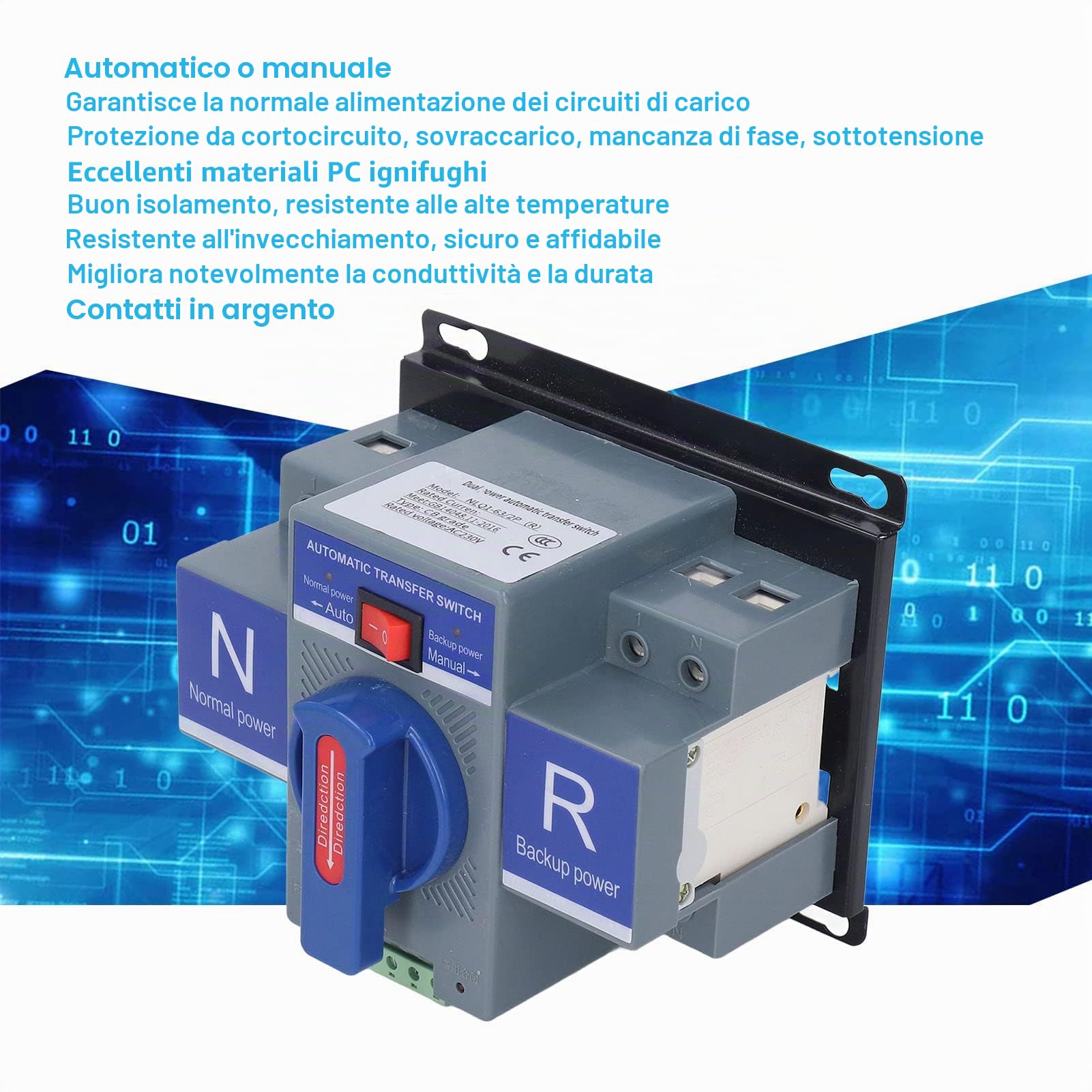 Interruttore di Trasferimento Automatico a Doppia Alimentazione AC230V 2P CB Micro Break Type Mini Changeover per PV Domestico (50A)