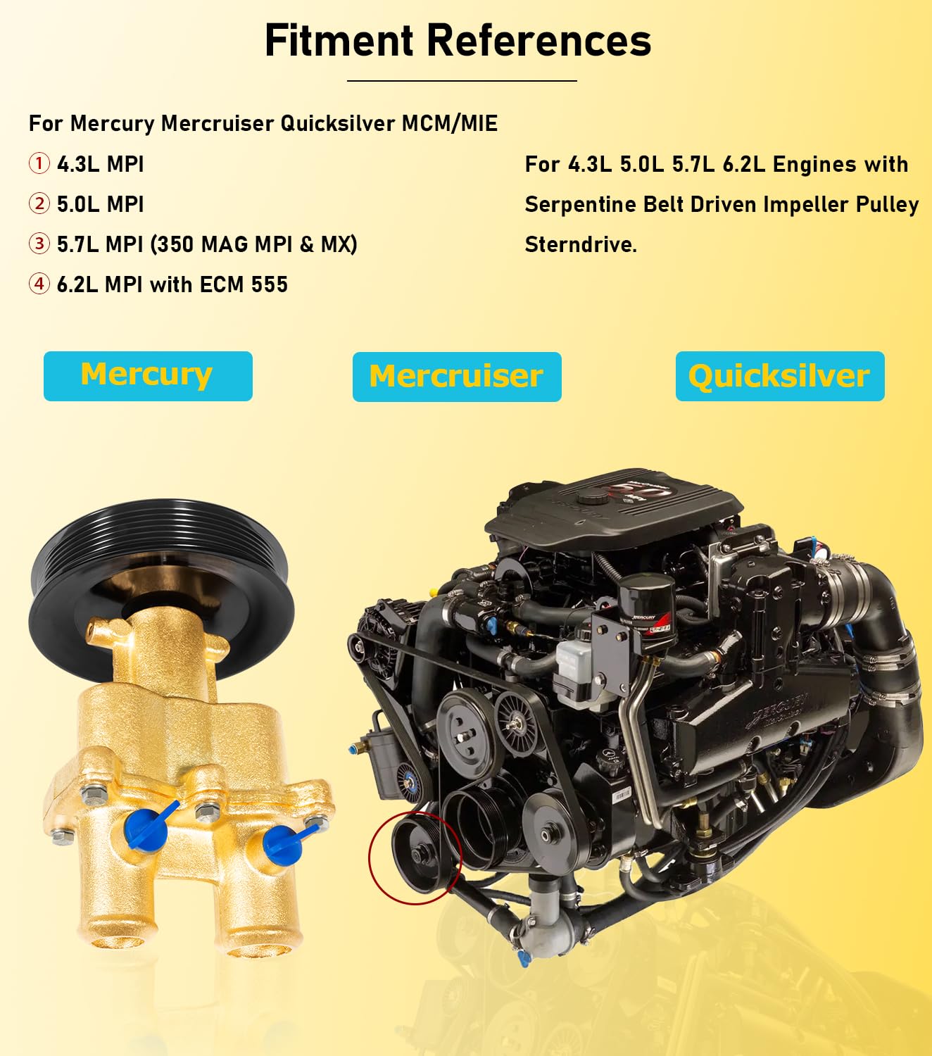 Pompe à Eau De Mer Pour Moteurs Mercury/Mercruiser 5.7L Et 6.2L (350) - Référence 46-8M0122655 - Neuve