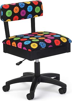 Arrow Sewing H8013 Adjustable Height Hydraulic Sewing & Craft Chair with Underseat Storage Solid Fabric, Black Button Fabric