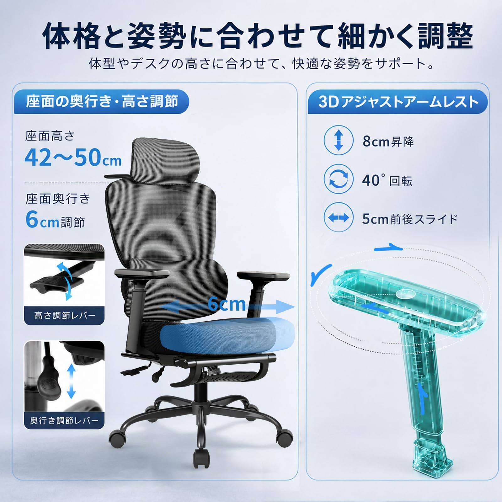Amazon.co.jp: KiForm オフィスチェア デスクチェア 人間工学 メッシュ 