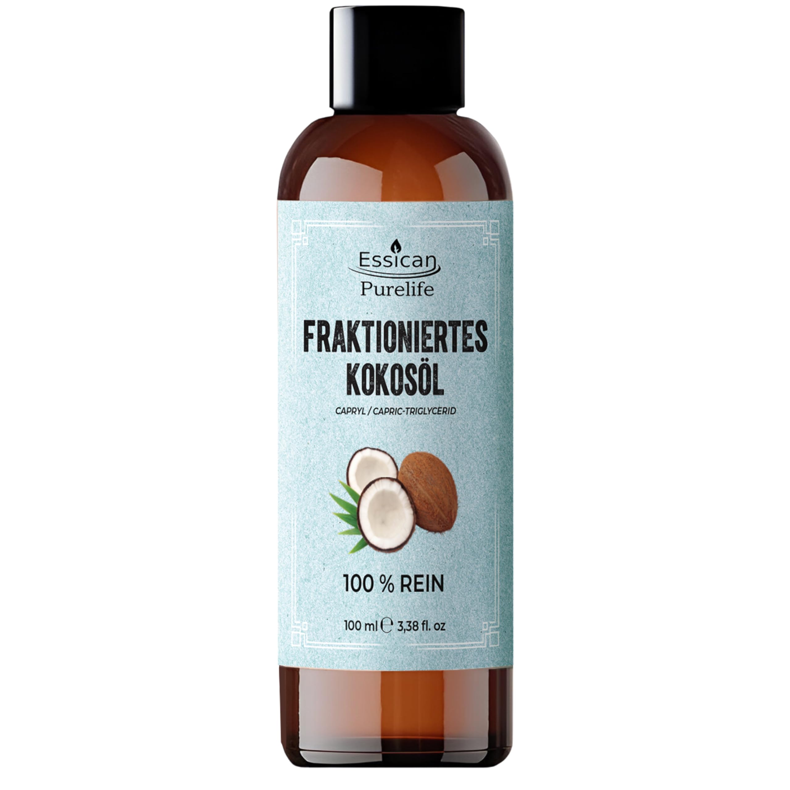 Essican Purelife, Reines Kokosnussöl flüssig, 100ml MCT Fraktioniertes Kokosöl Kokosnussöl für die Haut, Trägeröle zum Mischen mit ätherischen Ölen, Fördert Haarwachstum & Hydratisierte Haut