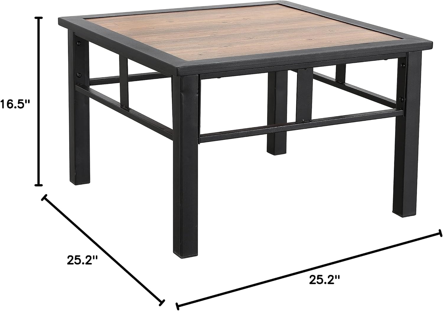 LOKATSE HOME Outdoor Metal Square Table Patio Bistro Dining Furniture with Wood-Like Table Top, Steel Frame