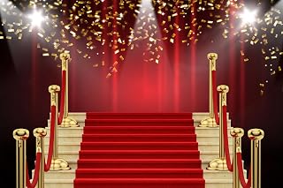 7x5ft Golden Red Curtain Backdrop VIP Red Carpet Movie Photography Backdrop Golden Ribbon Awards Background Graduation Prom Dancing Party Supplies Birthday Wedding Photo Booth