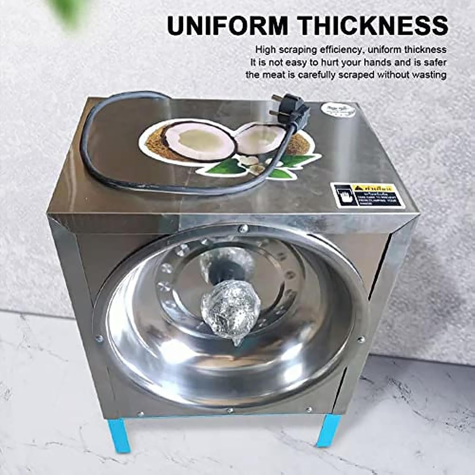 Máquina eléctrica de procesamiento de coco, extractor comercial de 370 W, 60-70 piezas/H, grosor uniforme, sin residuos, para un uso eficiente en la cocina