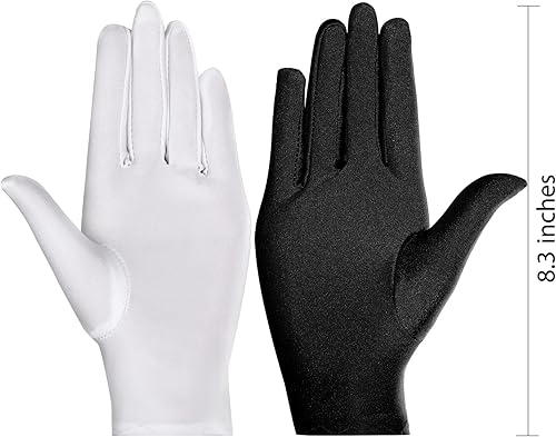 Miniatura 2 de SATINIOR 4 pares de guantes de elastano para adultos, longitud de muñeca, guantes de ópera, para fiestas, cosplay, blanco y negro, Negro, Blanco