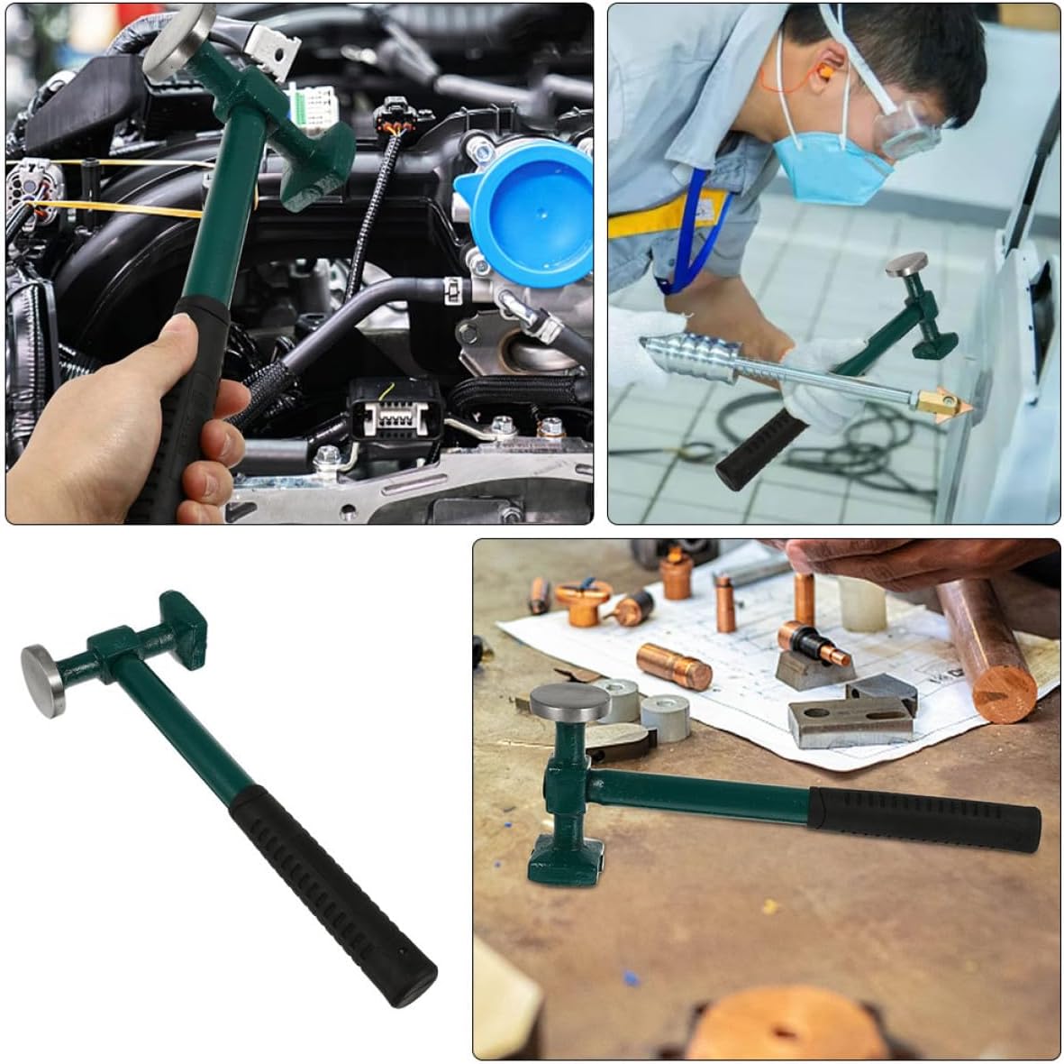 Garneck Auto Body Sheet Metal Hammer 2pcs Set Steel Handle, Dent Removal Tool for Car Body Repair, Automotive Bodywork Hammer for Door Skin and Panel Restoration