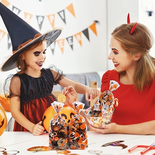 Miniatura 7 de STEFORD Bolsas de celofán de Halloween, 120 bolsas de regalo de celofán transparente para Halloween, suministros de regalos de fiesta de Halloween