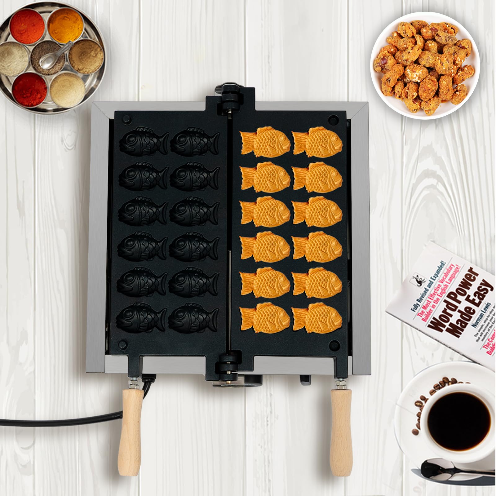 12PCS Mini Pancakes Maker Machine, 110V Fish-Shaped Electric Pancake Makers - Double-sided Constant Temperature Heating, Commercial Pancake maker, Non-Stick Small Household Kitchen Appliance