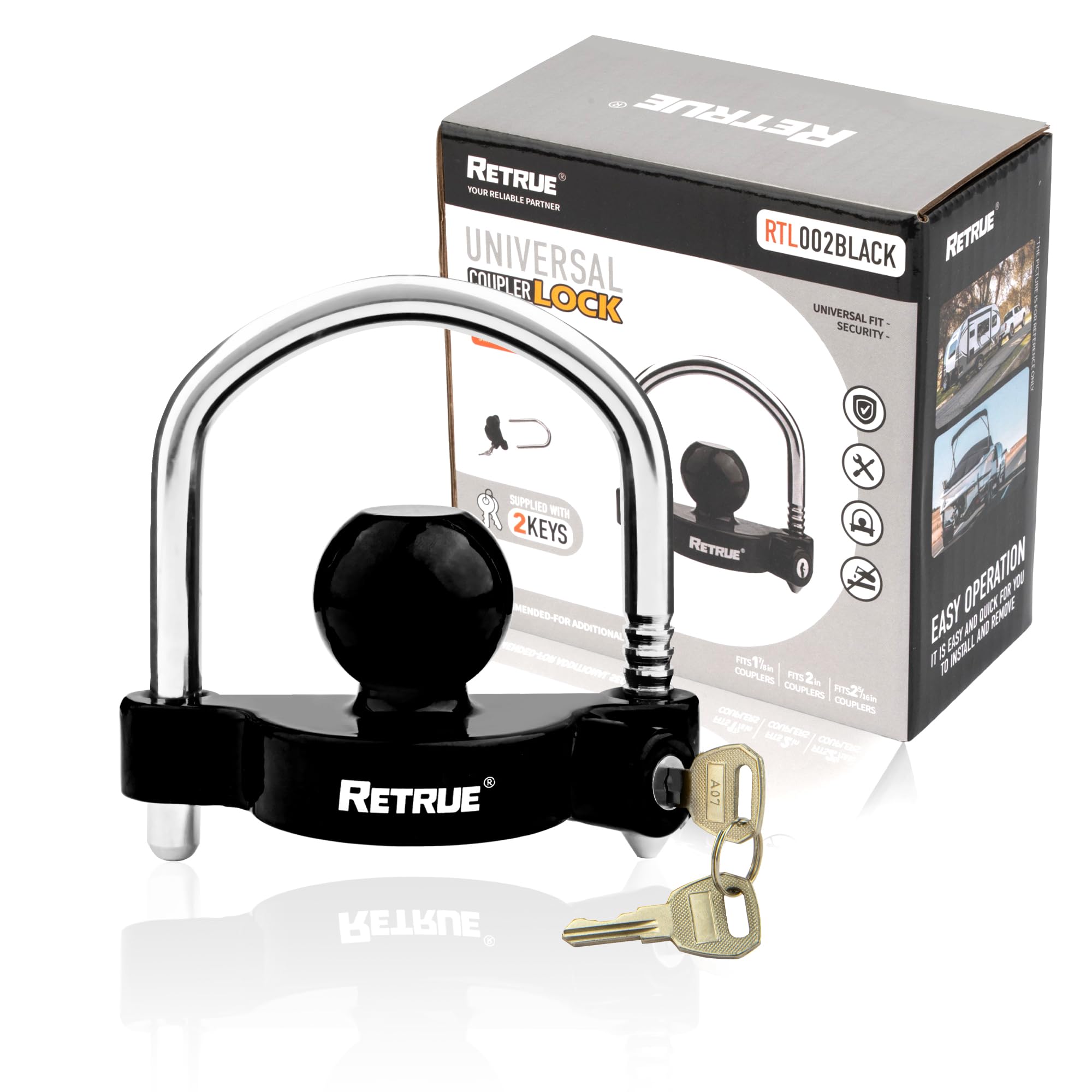 Photo 1 of RETRUE Universal Coupler Lock Trailer Locks Ball Hitch Trailer Hitch Lock Adjustable Security Heavy-Duty Steel fits 1-7/8 Inch, 2 Inch, 2-5/16 Inch Couplers