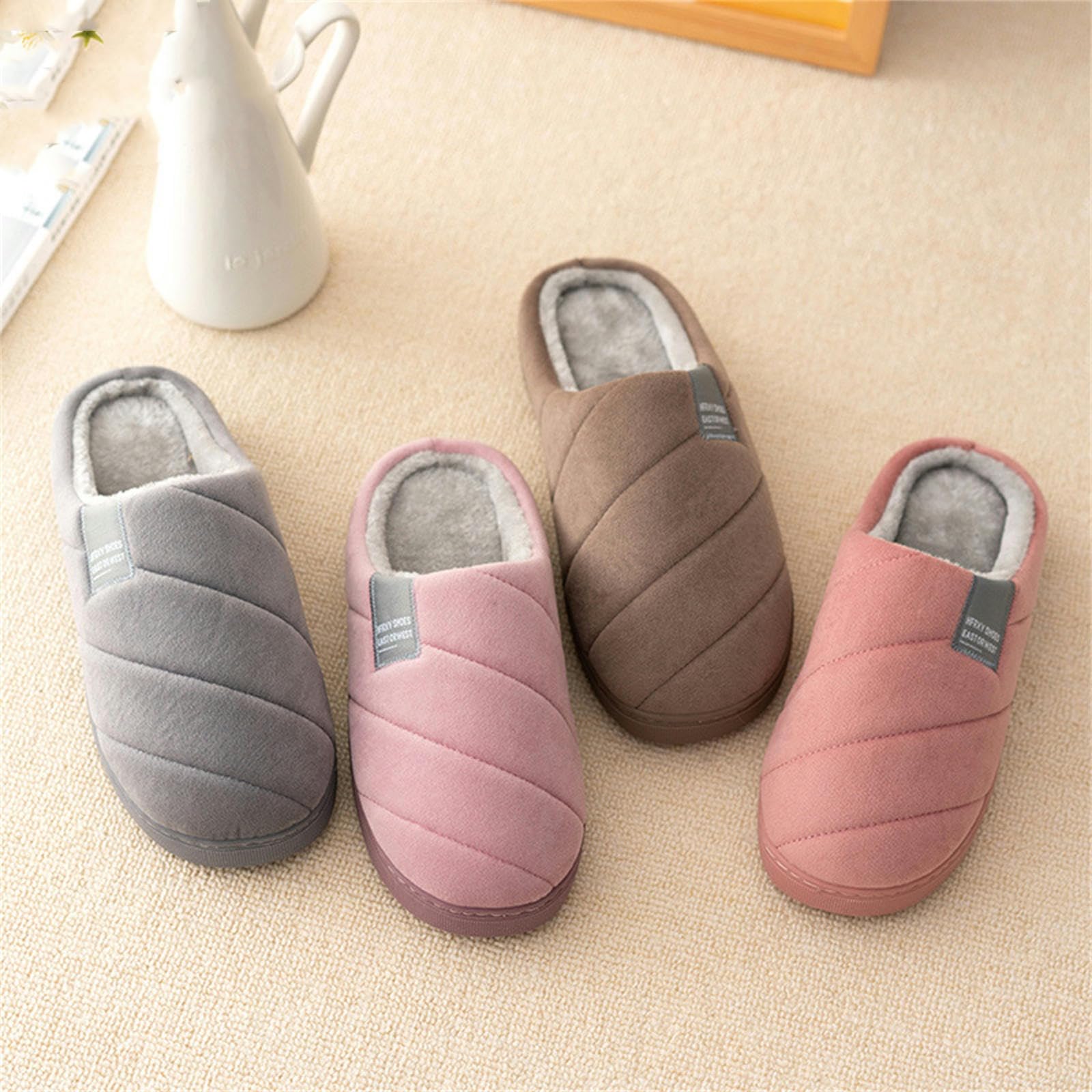 Ciabatte Donna Invernali Pantofole in Cotone Mezzo Pacchetto Invernale per Donne Inverno in Cambio Calda Morbida Non Slittamento per Interni Slifori di Cotone per Uomini-Dark Gray-38-39